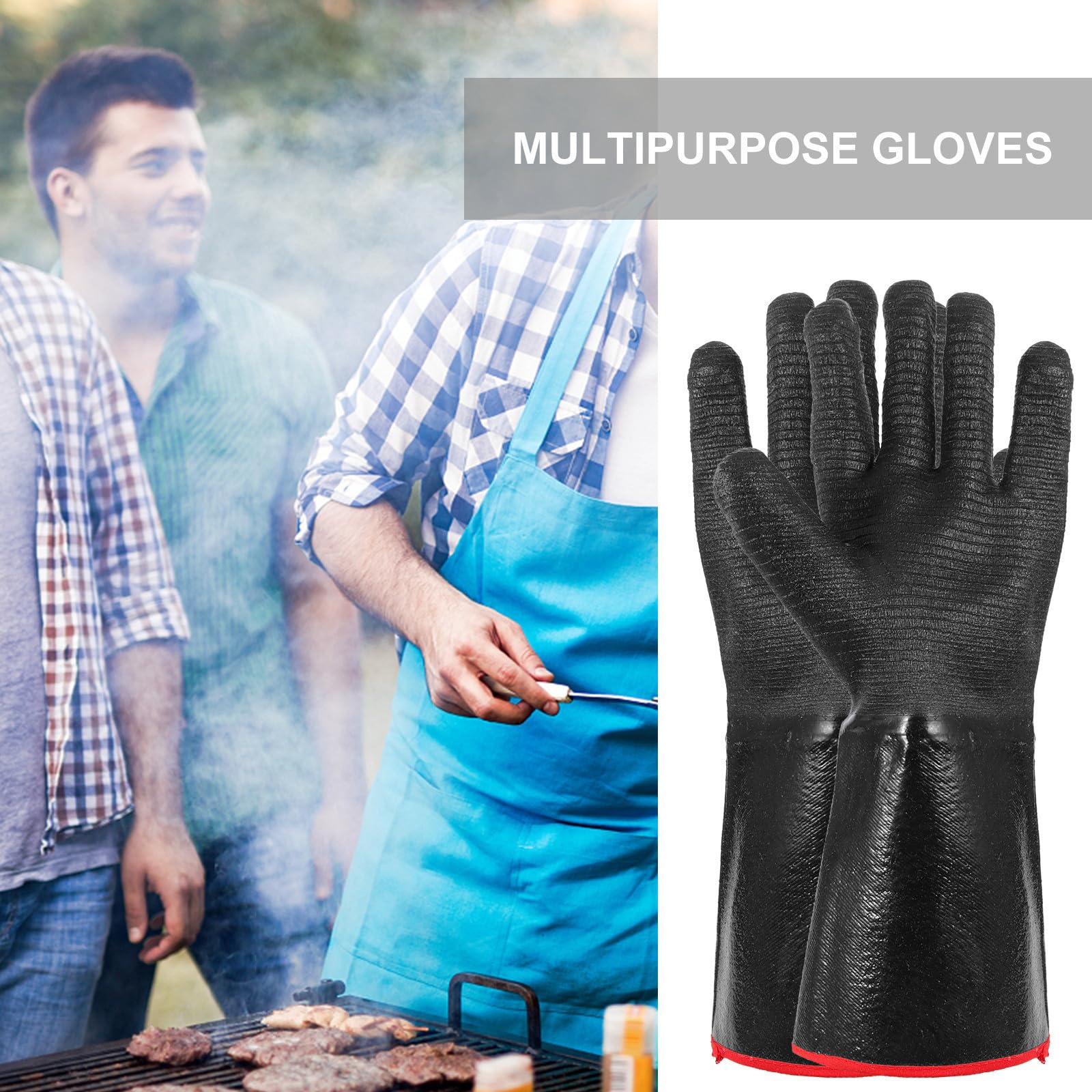 Guanti Resistenti al Calore in Neoprene Nero, Antiscivolo e Lavabili, Protezione per Mani da Cucina e Fornello, 1 Paio di Guanti Termici per Lavoro e Barbecue