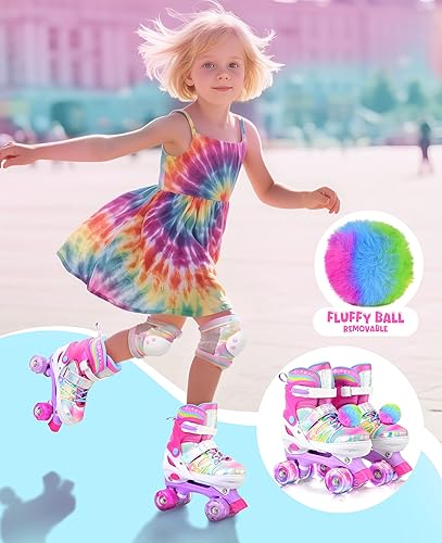 Miniatura 6 de SULIFEEL - Patines ajustables de estilo tie-dye arcoíris para niñas y niños de 3 a 5 años, 5 a 8 años, 6 a 12 años, rosa y morado, con luces, con