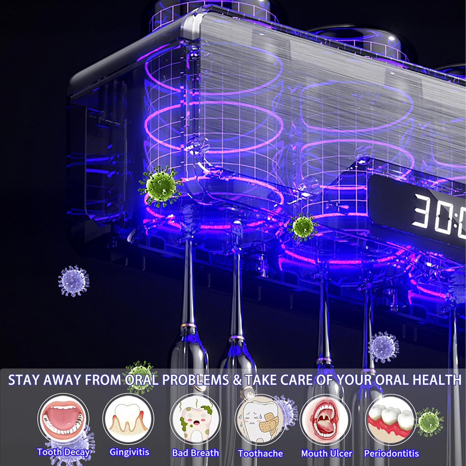 Toothbrush Holders for Bathrooms,Rechargeable Cordless Wall Mounted Tooth Brushing Holder,3 Cup Electric Toothbrush Holder,Bathroom Fashion Decorations (Black) - Image 3