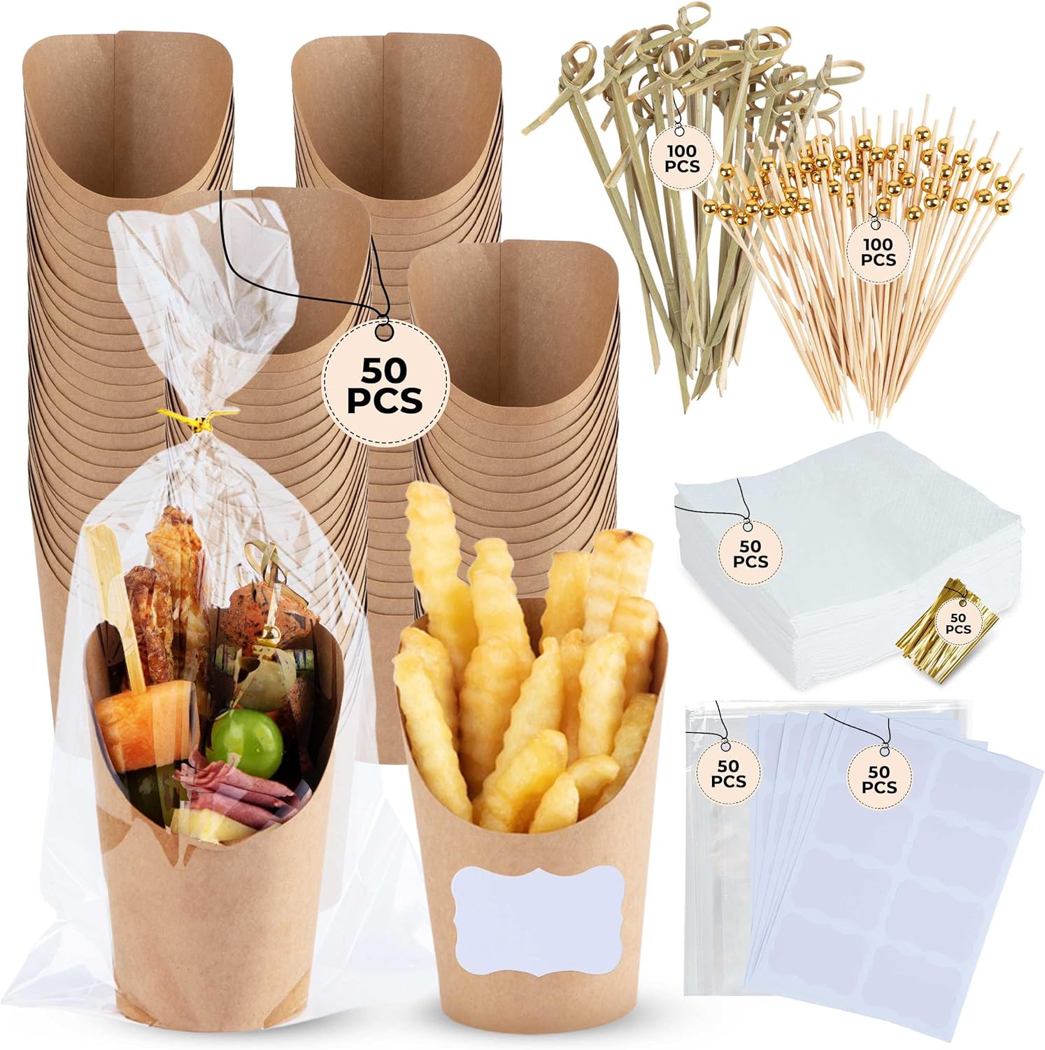 Charcuterie Cups with Cocktail Picks – 450-Pcs Set with 14oz Brown Cone Cups, Labels, Twist Ties, Napkins – 300gsm Kraft Paper Cups for Cheese Boards, Appetizers, Popcorn Boxes Charcuterie Cups with Cocktail Picks – 450-Pcs Set with 14oz Brown Cone Cups, Labels, Twist Ties, Napkins – 300gsm Kraft Paper Cups for Cheese Boards, Appetizers, Popcorn Boxes