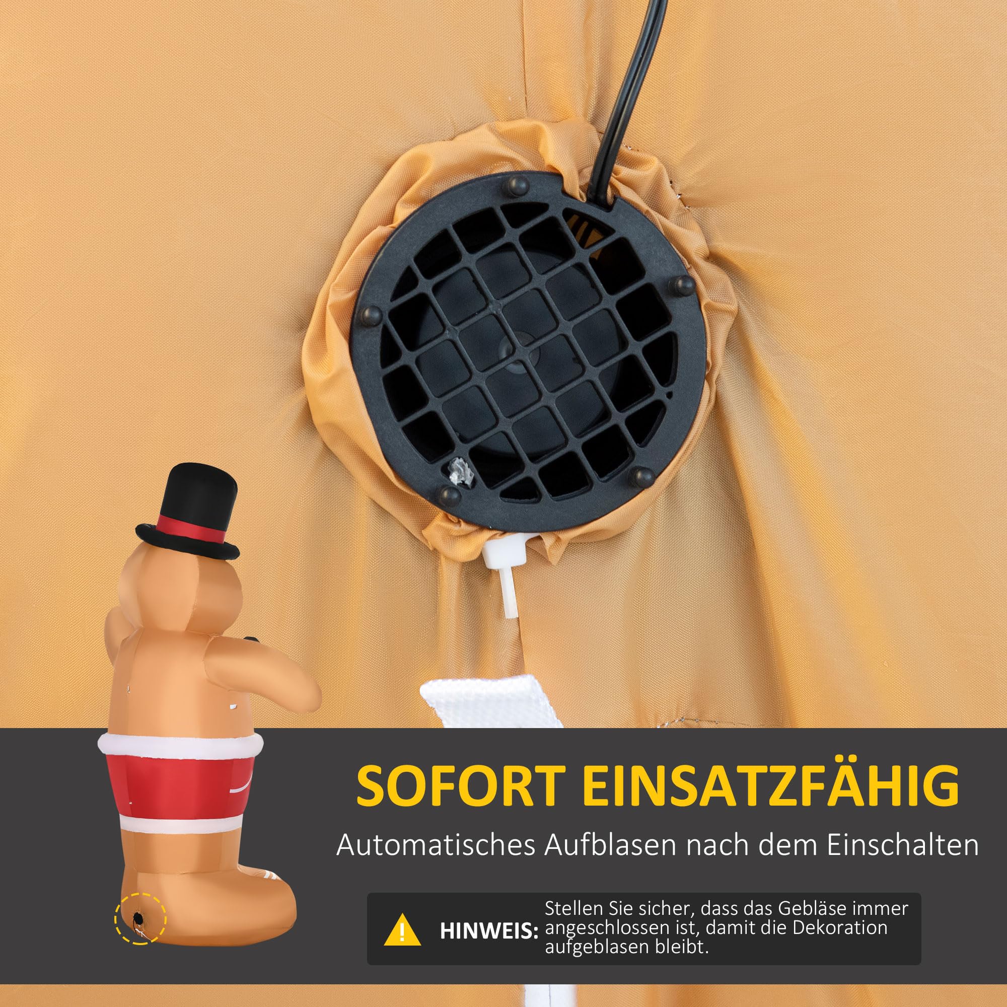 Outsunny Aufblasbarer Lebkuchenmann 2,38 m Weihnachtsdekoration Braun