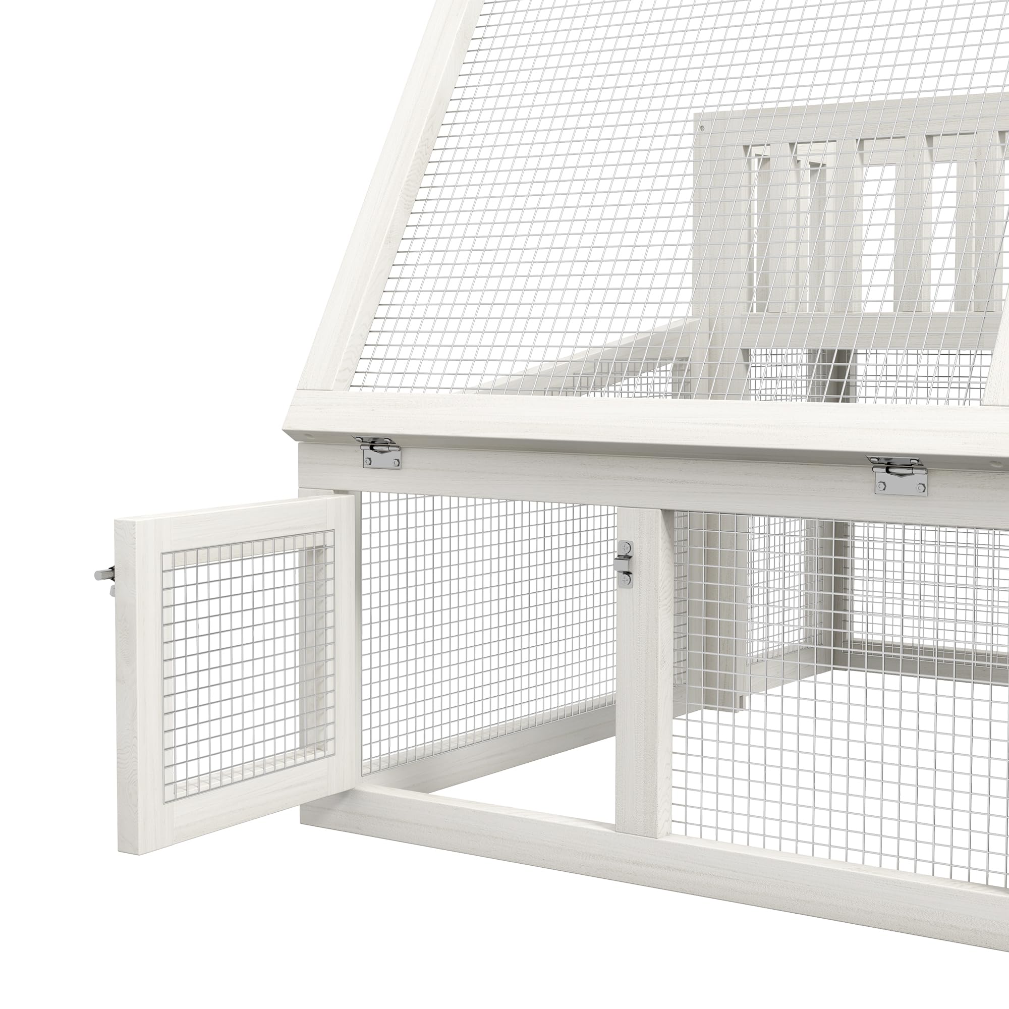 PawHut Clapier, Cage à Lapin en Bois avec étagère pour Plantes Grand Espace en Bois, Plusieurs Portes - Dim. 94L x 90l x 60H cm - Gris et Blanc