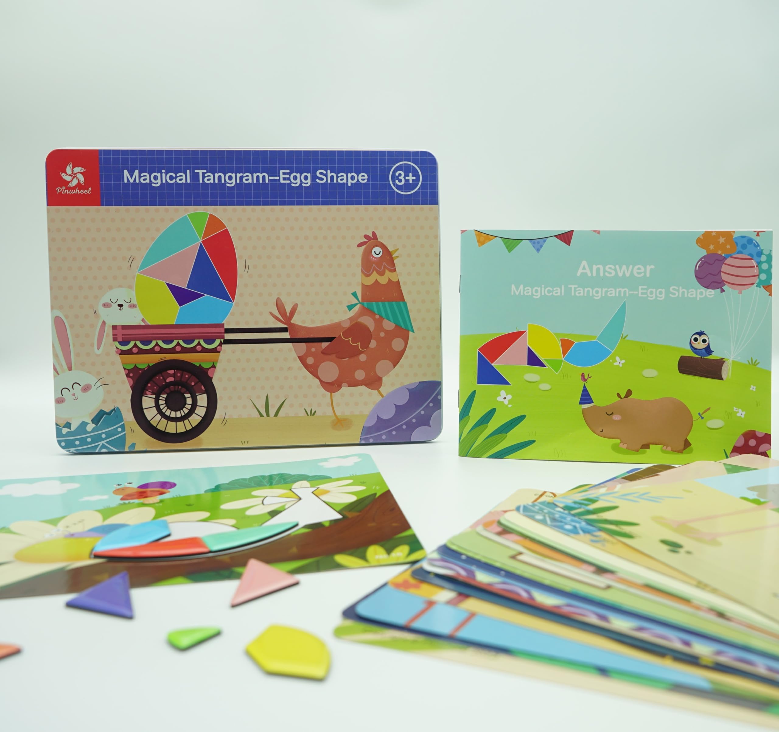 Pinwheel Magical Magnetic Tangram Geometric Shape Puzzle Kindergarten Classic Educational Montessori Tangram STEM Toys for Kids Age 3 and Above (Egg Shape)
