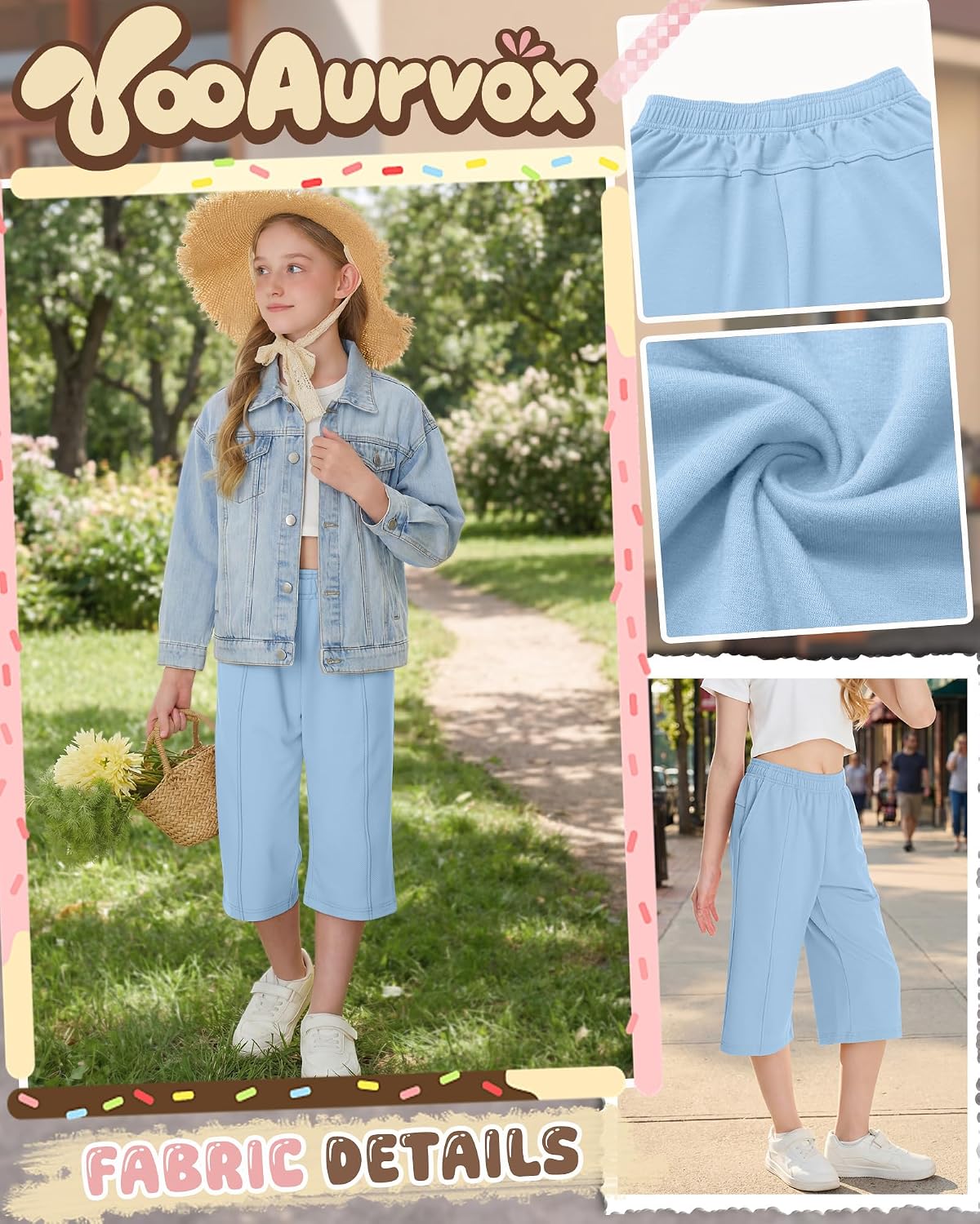 Girls' Capri Pants 5-14 Y Kids Back to School Pull On Capris Sweatpant Teen Summer Loose Cropped Pant with Pockets