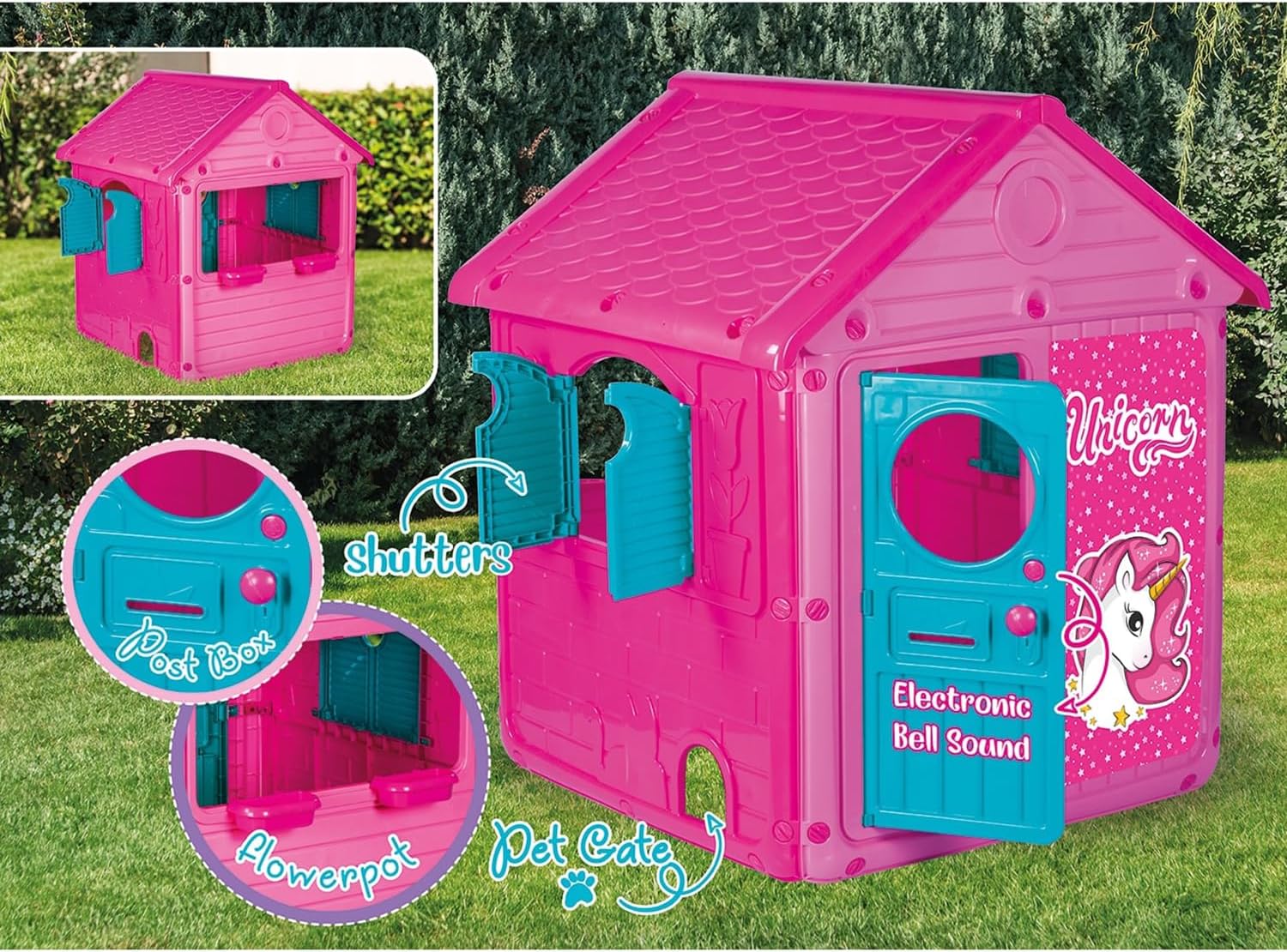 DOLU: My First House: Pink & Unicorn - Themed Childrens Toy Playhouse, Indoor & Outdoor, Pretend Play, Waterproof, Easy Clean, Toddlers & Kids Ages 2+