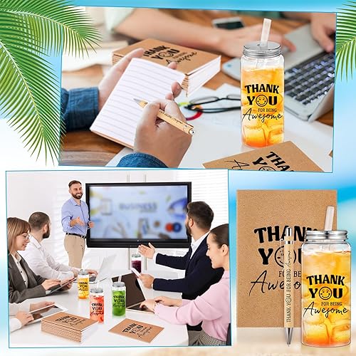 Miniatura 4 de Skylety 72 piezas de regalos de agradecimiento para empleados al por mayor, 399ml de vasos transparentes con tapas, pajitas, cuadernos de espiral,