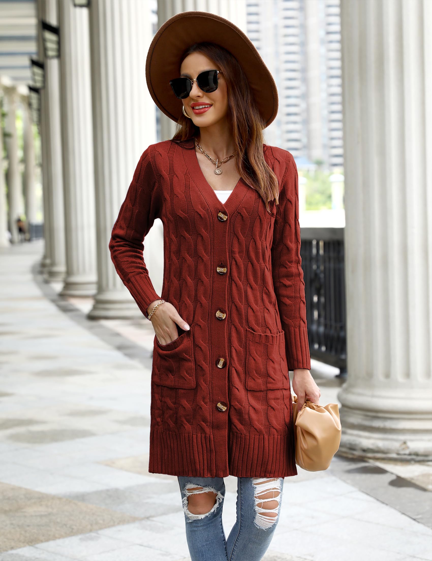Aottori Gilet Long Femme Manches Longues Coupe Longue Automne Hiver Ouvert | Maille longue, devant ouvert avec manches longues, coupe longue, adapté au quotidien bureau ou voyage, pendant les loisirs