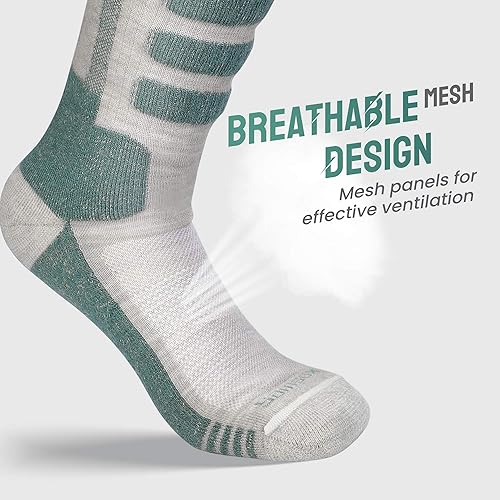 Miniatura 10 de Samsox 2 pares de calcetines de esquí de lana merina hechos en Estados Unidos calcetines de esquí y snowboard sobre la pantorrilla para hombres y