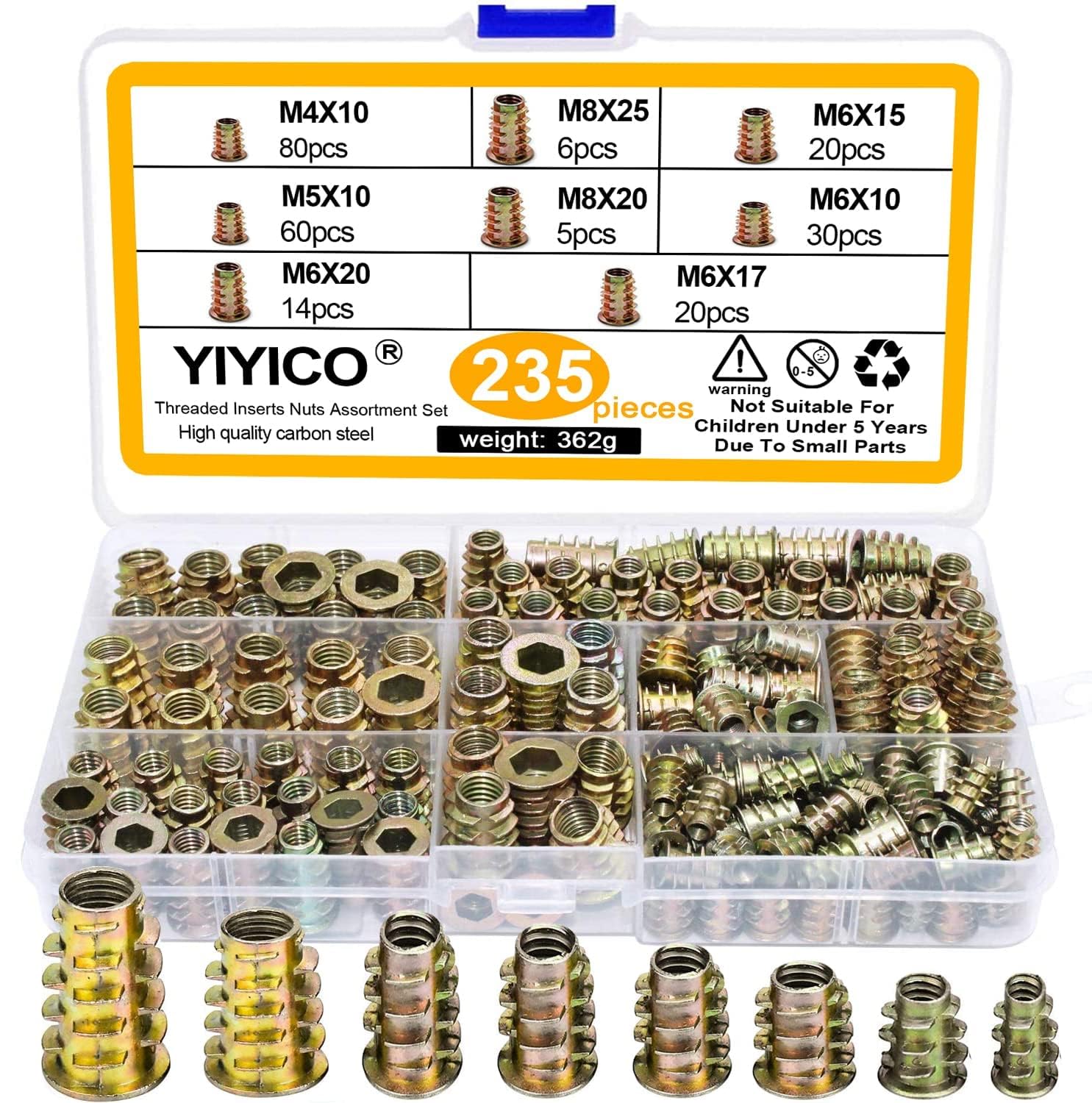 TuToy 5Pcs M8X20Mm Vite Di Azionamento Esagonale In Inserto Filettato Per Legno Tipo E TuToy 5Pcs M8X20Mm Vite Di Azionamento Esagonale In Inserto Filettato Per Legno Tipo E