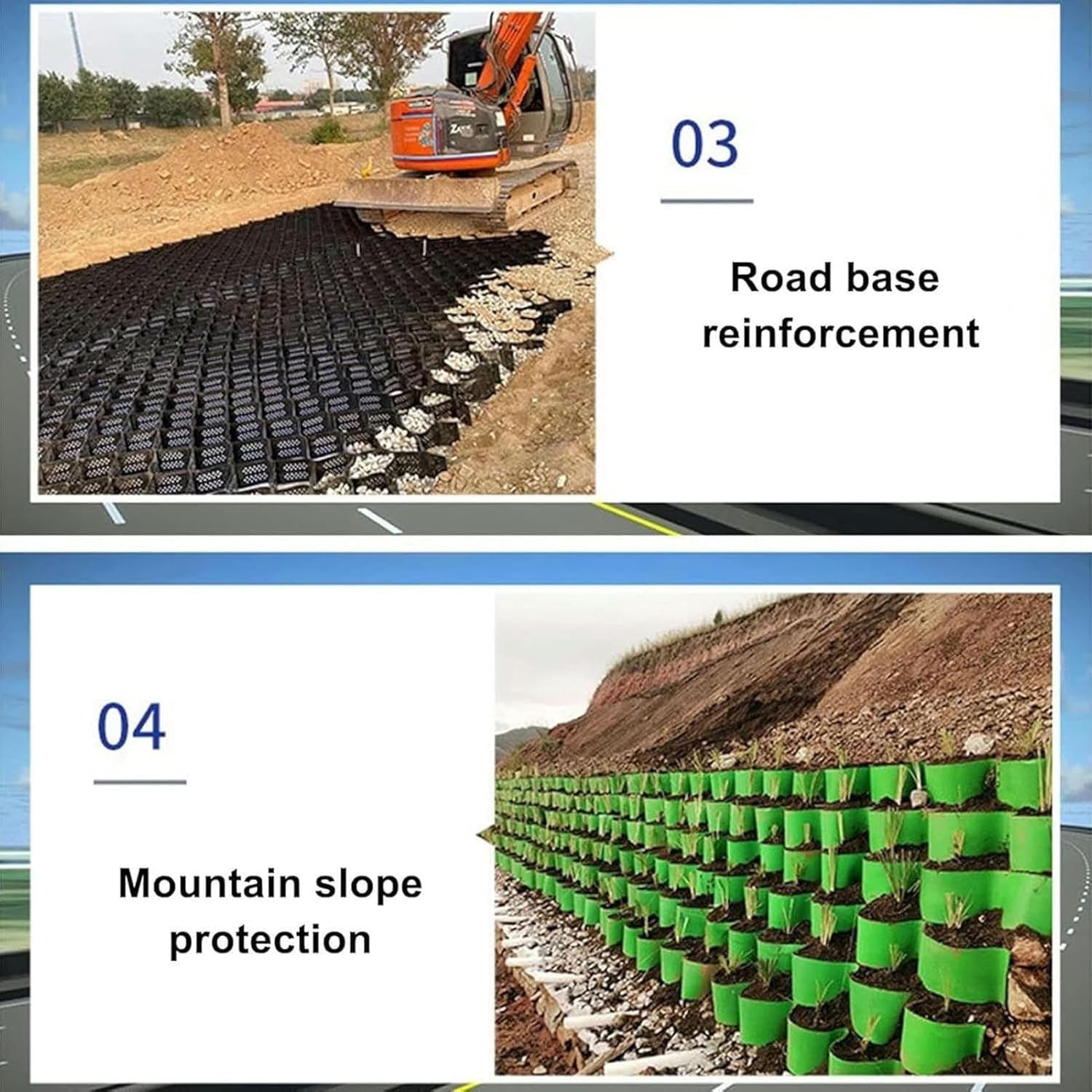 Sidewalks Ground Grid Stabilizer 2 Inch for Gravel/Cement/Sand，Polyethylene 3.3ft/ 6.6ft/ 10ft/ 13ft/ 16ft/ 20ft, Retaining Wall Stabilizer Dirt Storage Locker for Shoulder~/