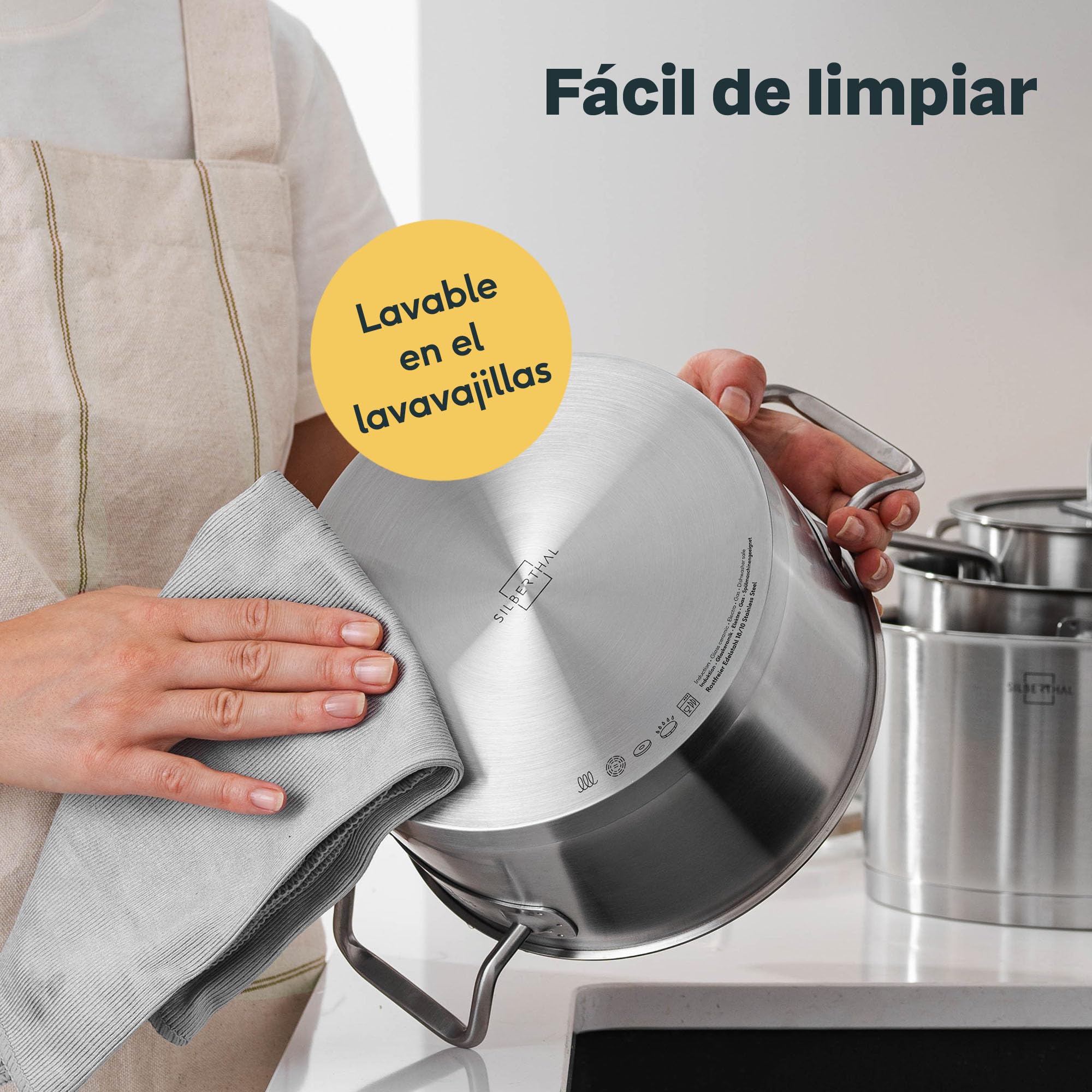 SILBERTHAL Cacerola baja 28 cm inox - Inducción gas y horno, con tapa | Rustidera acero inoxidable sin PFOA y PFOS - Cazuela con tapa de cristal - Sin antiadherente - Gran capacidad
