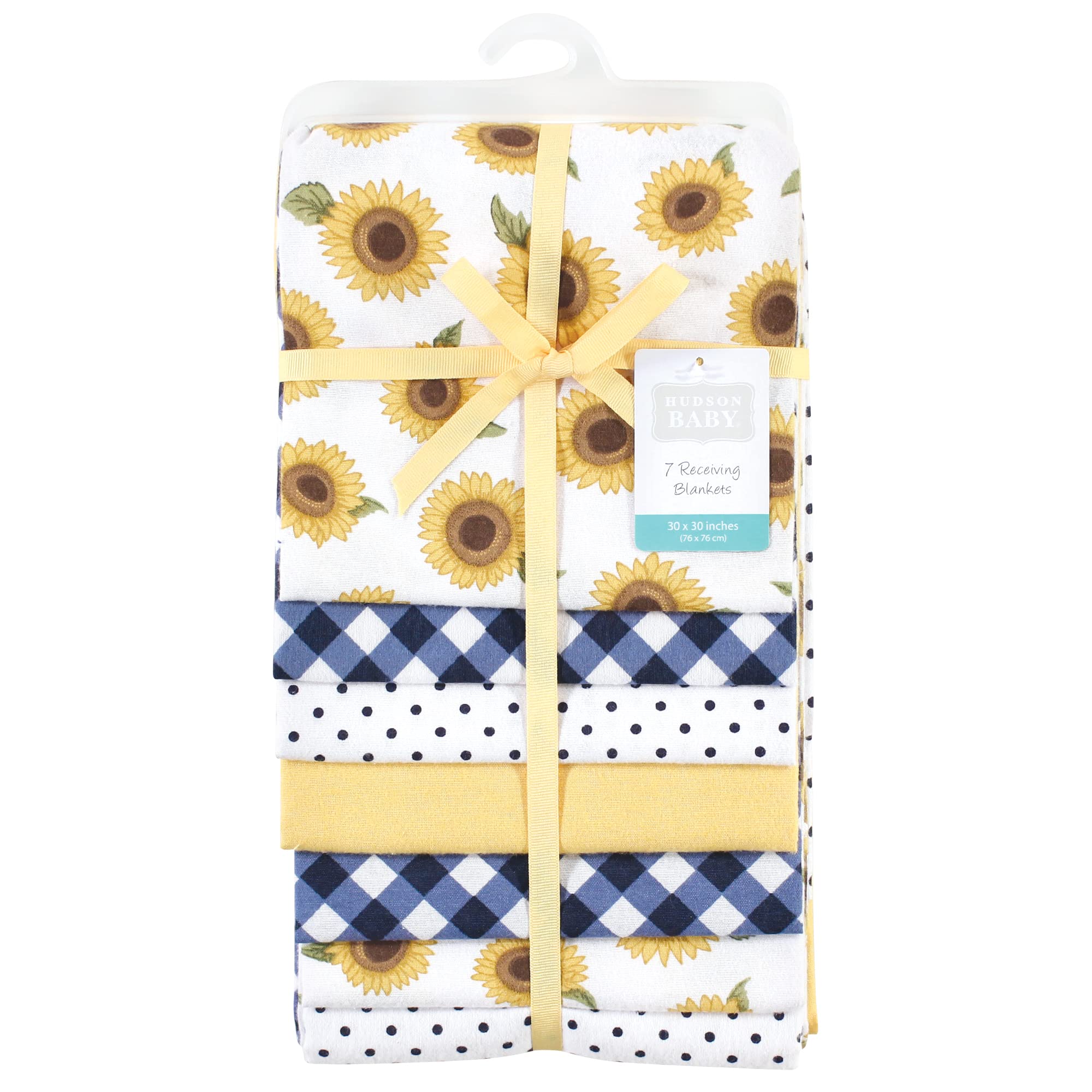 Hudson Baby Unisex Baby Cotton Flannel Receiving Blankets Bundle, Sunflower, One Size