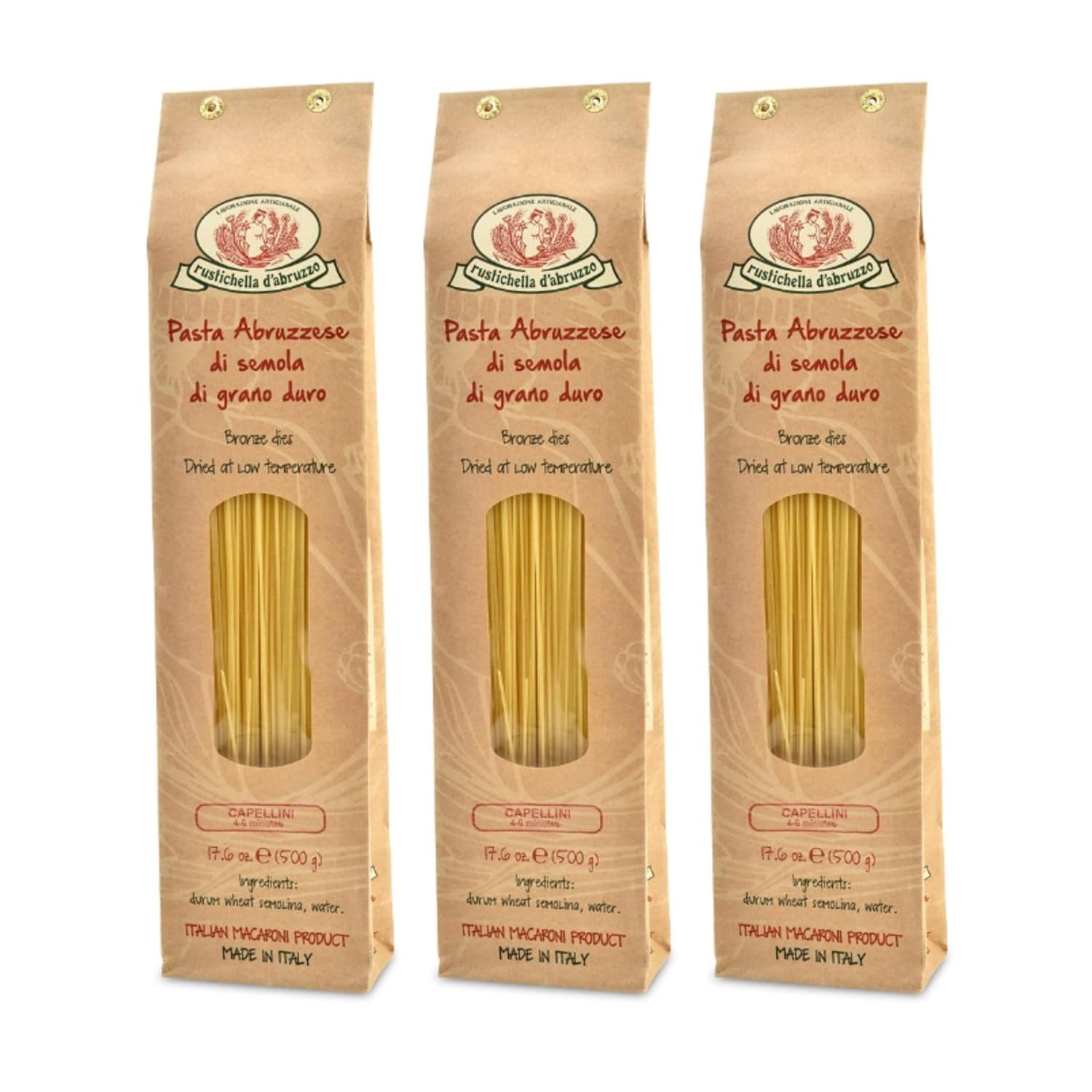 Rustichella d'Abruzzo Capellini Angel Hair Pasta (Pack of 3), 500g Each - Classic Durum Wheat Pasta from Italy, Perfect for Soups & Light Sauces