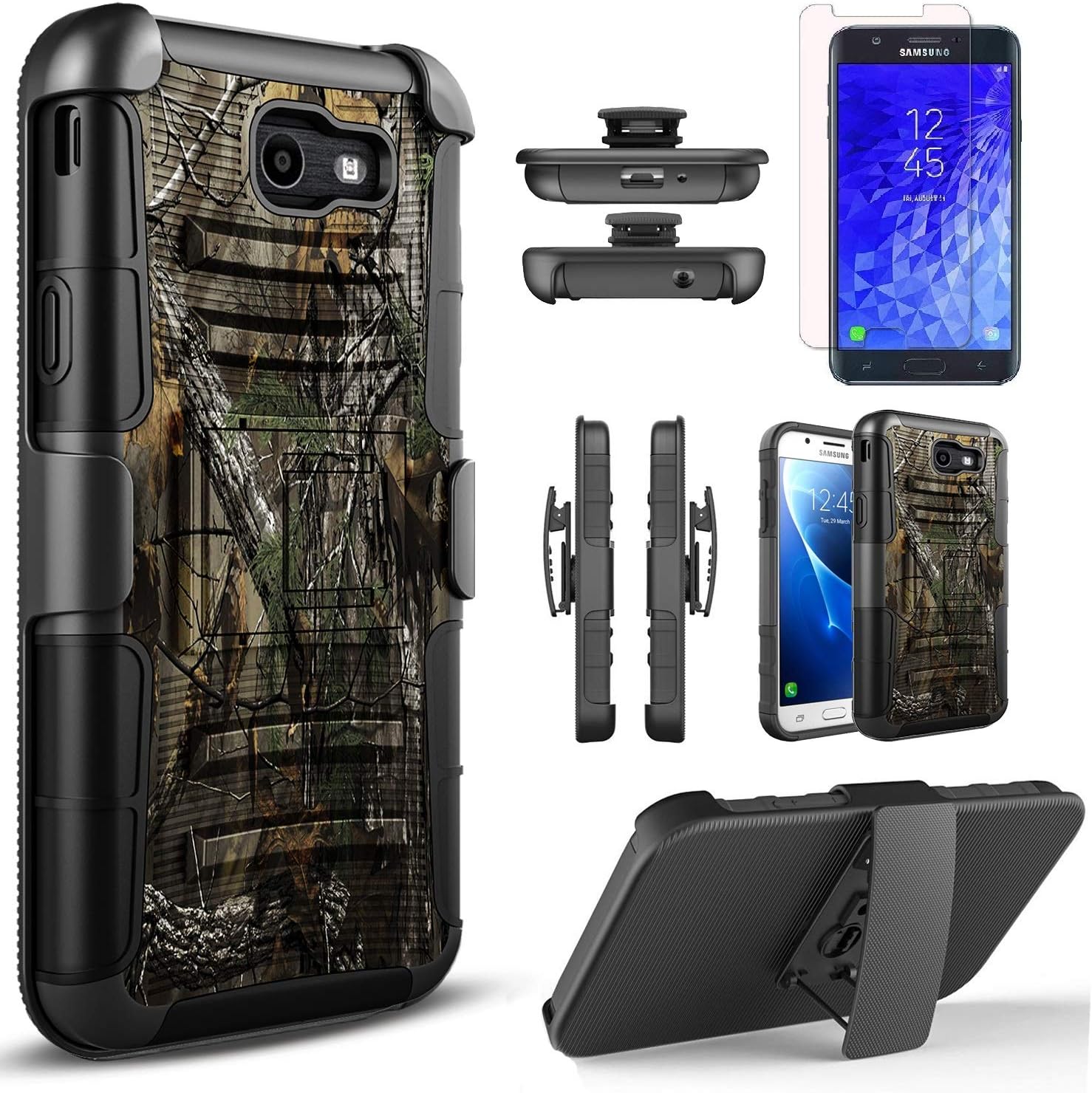 Galaxy J3 Emerge Case, Galaxy J3 Prime Case, Galaxy J3 2017 Case, Galaxy J3 Luna Pro Case, Galaxy J3 Eclipse Case, J3 Mission/Amp Prime 2/Express Prime 2/Sol 2,Combo Holster+[HD Screen Protector]-Camo