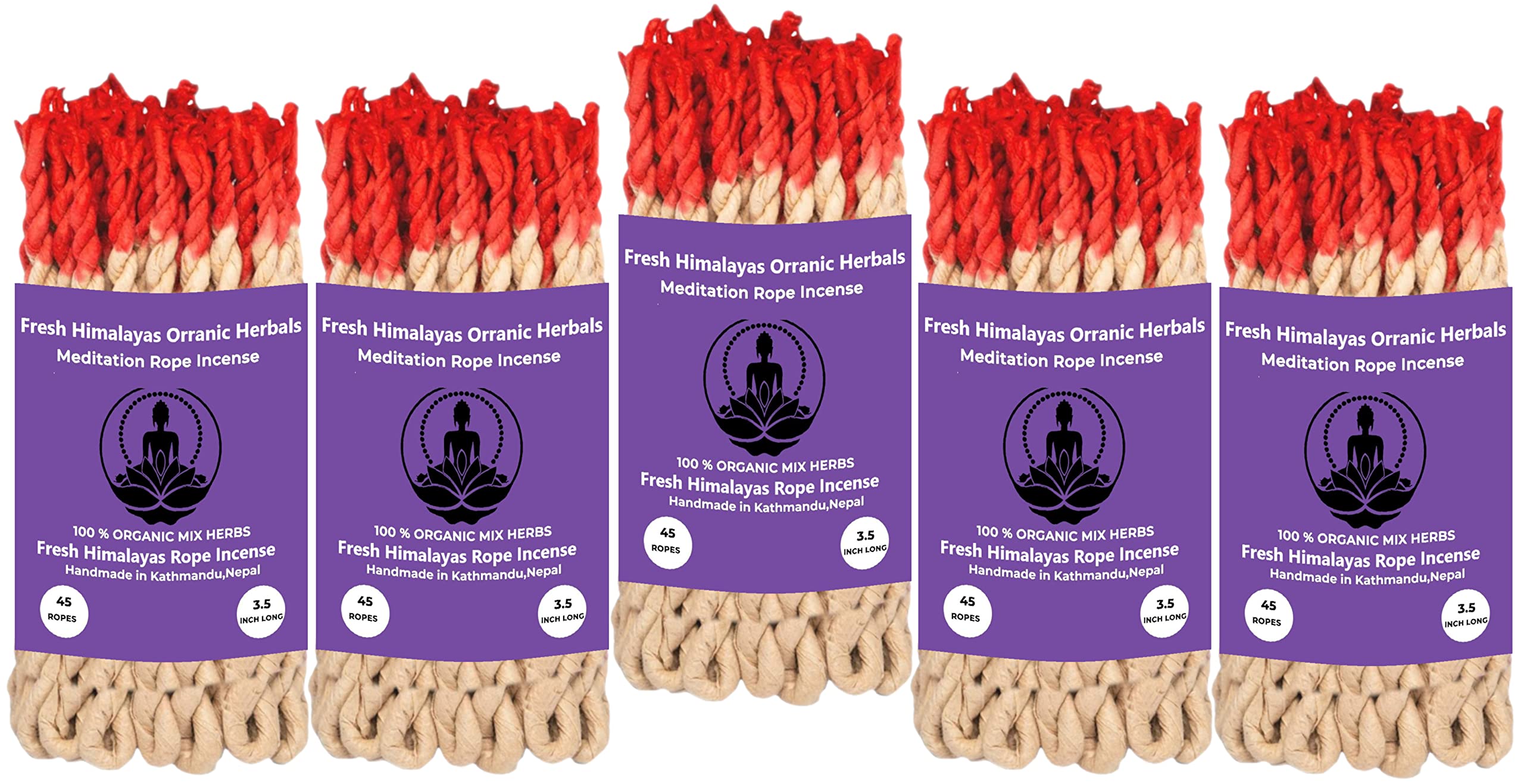 Fresh HimalayasTibetan Meditation Incense Ropes 45 X 5 Bundle ~ Hand Rolled Himalayan Incense Made from Organic Himalayan Herbs for Prosperity and Good Luck