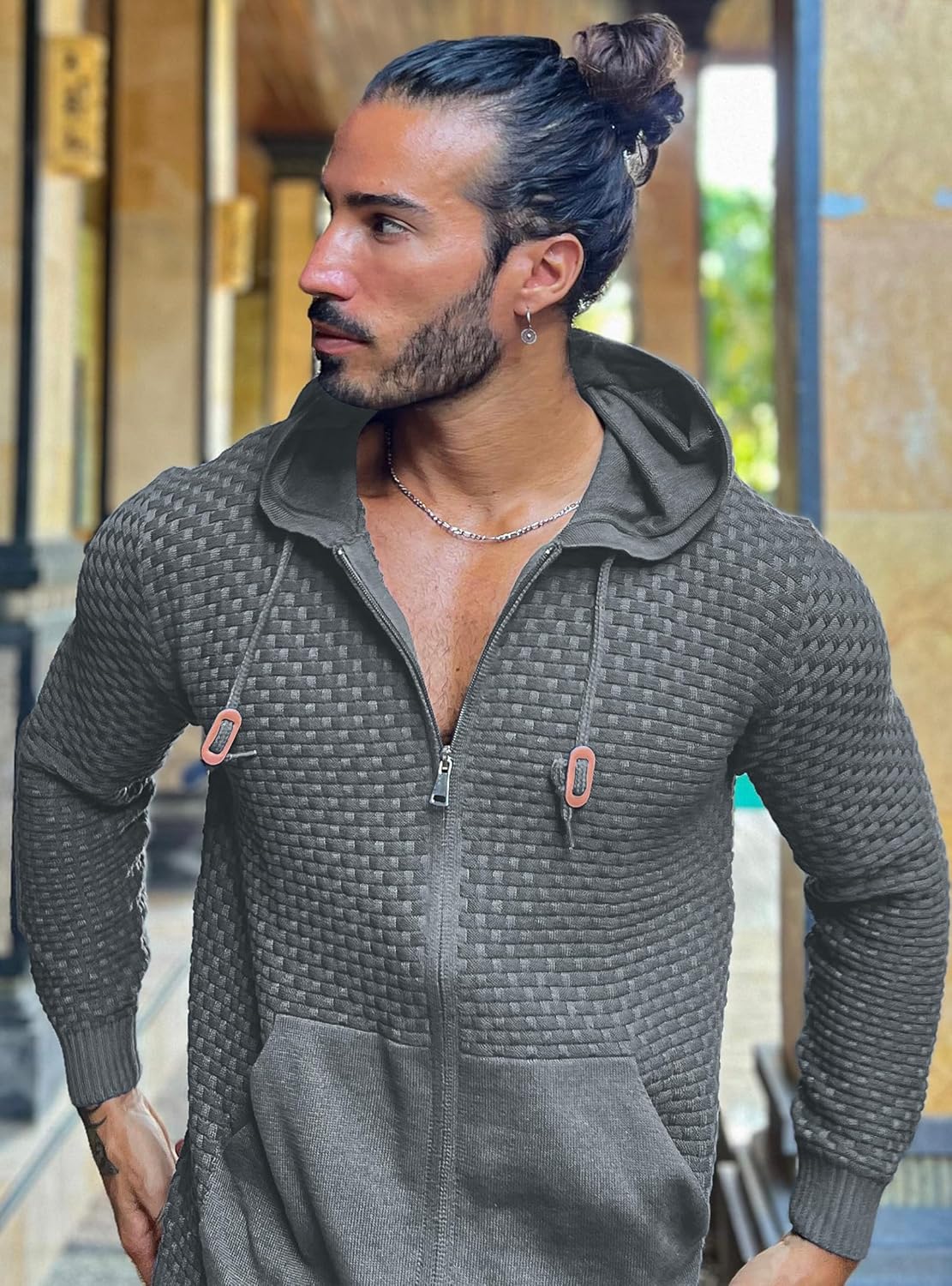 Zaitun Men's Full Zip Up Hooded Cardigan Sweater with Pockets - Image 2