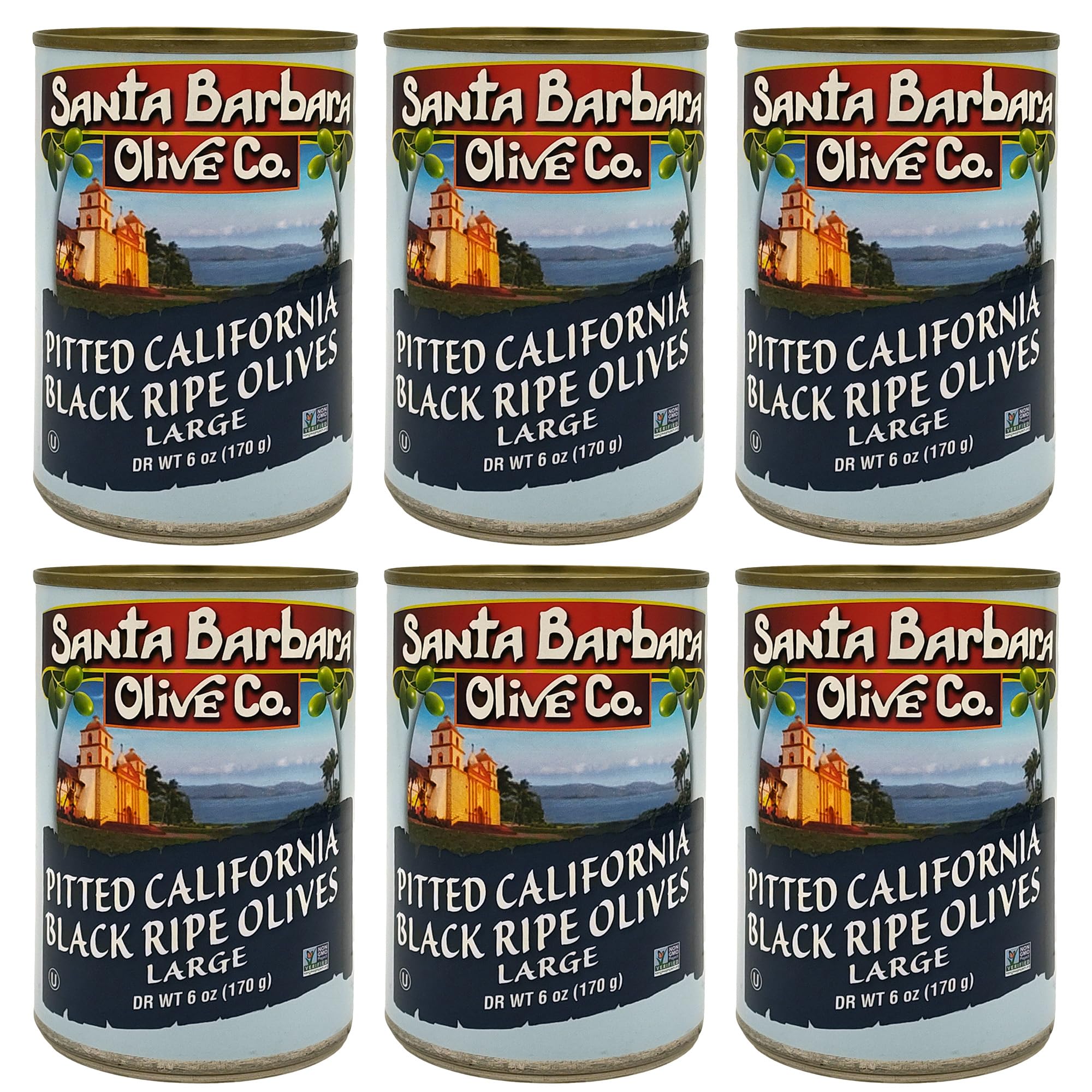 Santa Barbara Large Black Olives 5.75oz tins, 6 pack