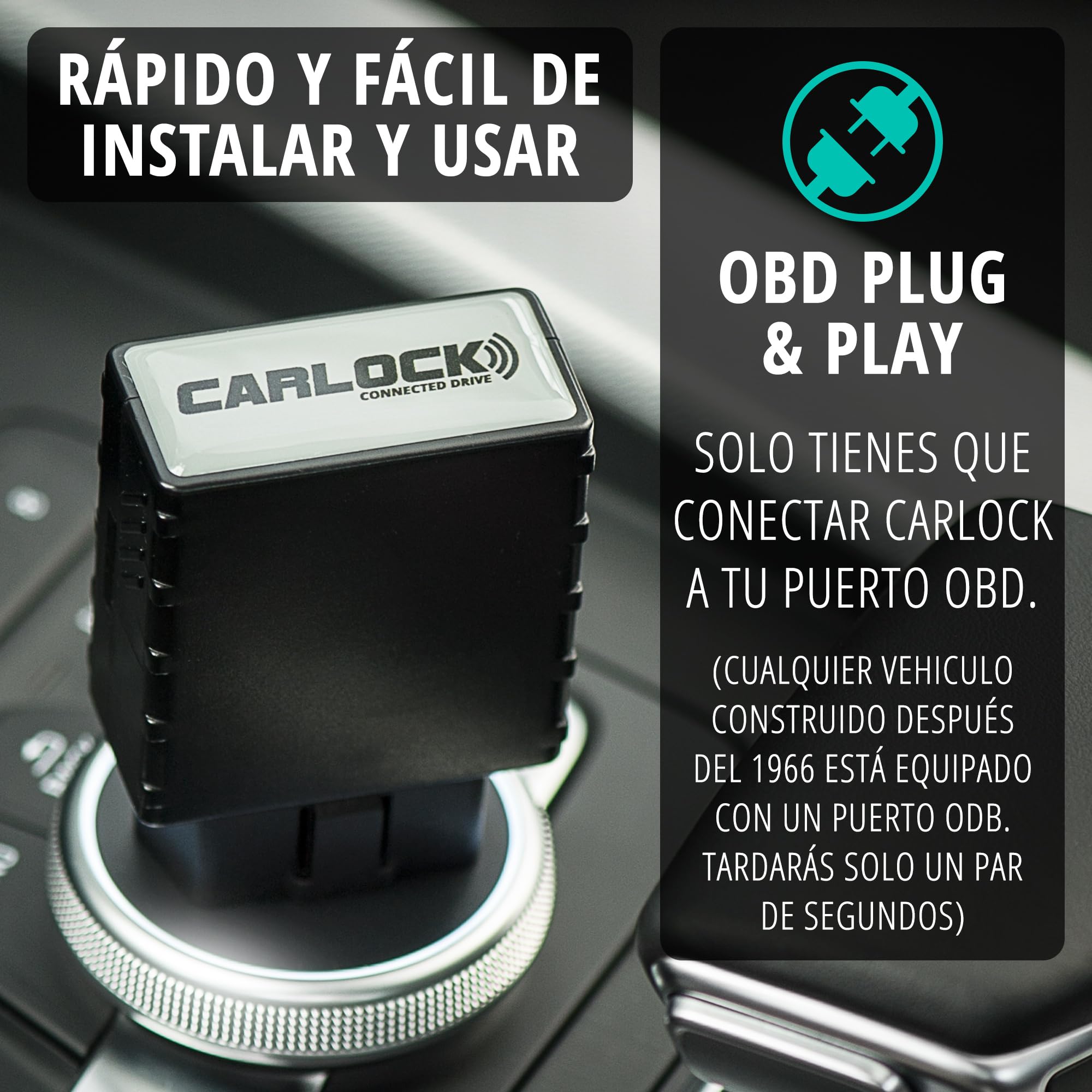 CARLOCK 4G Localizador GPS para Coche & Alarma Coche. con Dispositivo y aplicación móvil. Rastrea tu Coche en Tiempo Real y te notifica si Hay un Comportamiento sospechoso. OBD Plug&Play