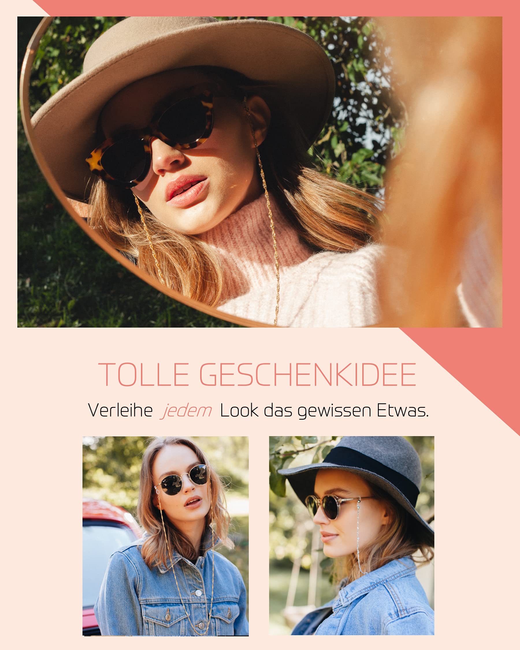 Toronto – Maskenhalter & Brillenkette Gold und Silber - korrosionsbeständig – einzigartig hochwertige Brillen Kette & Brillenband für Sonnenbrille & Lesebrille - Brillenkette mit Karabiner