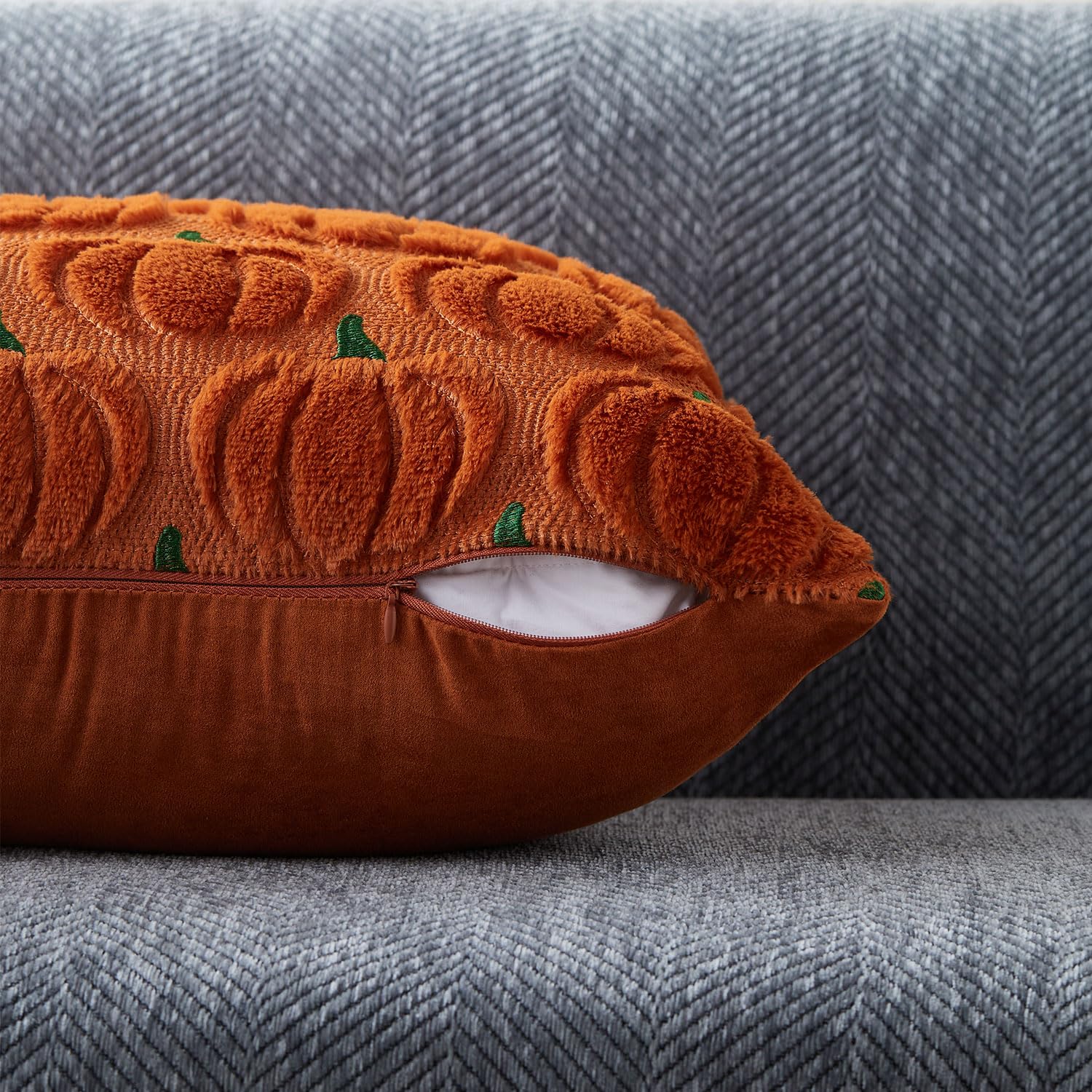 DFXSZ Fall Pillow Covers 18x18 Set of 2 Fall Decorations Rust Green Pumpkin Throw Pillow Cases Soft Plush Faux Fur Wool Couch Cushion Case for Chair Sofa Bedroom Living Room Home Decor PTK02J18