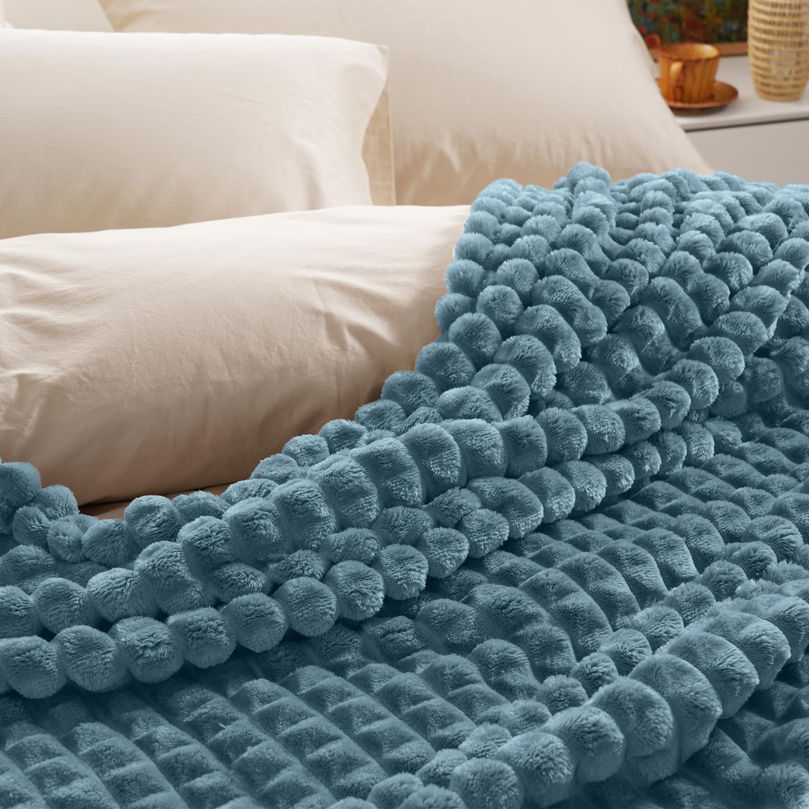 phf luxury soft fleece blanket king size, no shed no pilling, 380gsm fluffy cozy throw blankets for bed, 108"x90",lightweight warm bedding for home decor, ideal gift for women, denim blue
