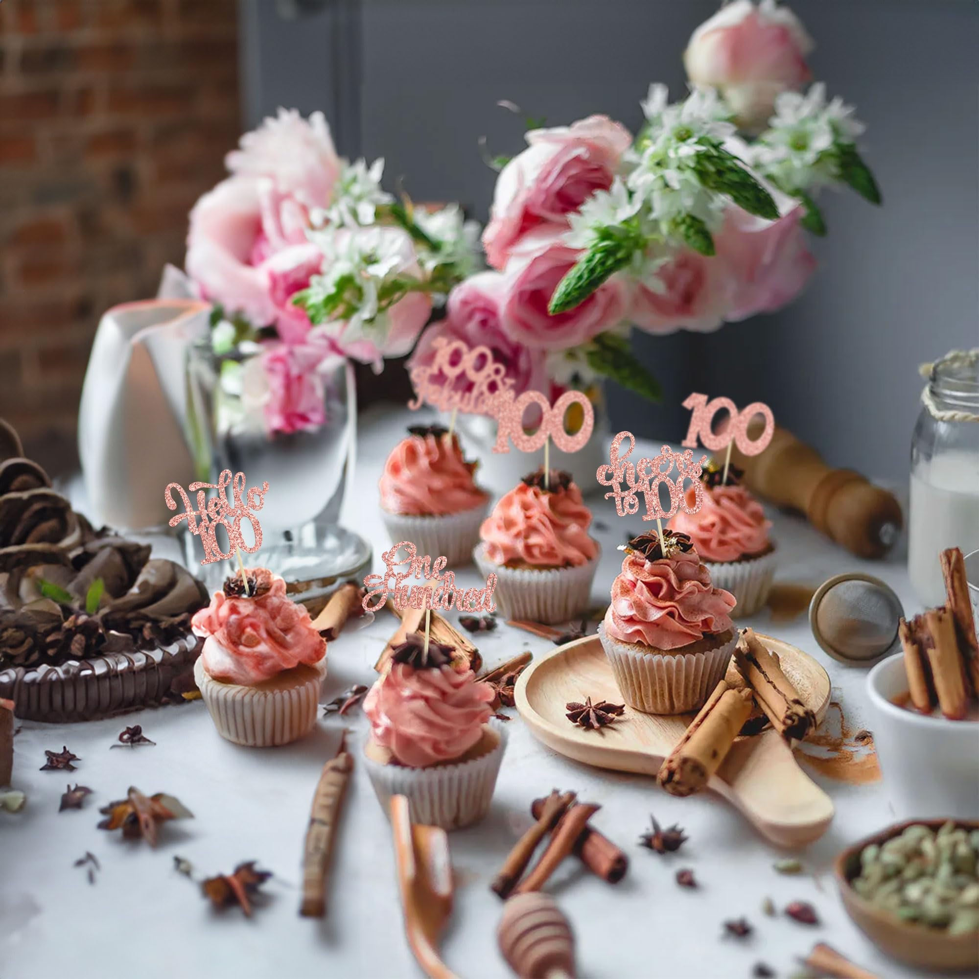 Rsstarxi Paquete De 30 Adornos Para Cupcakes De Feliz Cumpleaños Número 100  Con Purpurina Negra De, image size:2000x2000