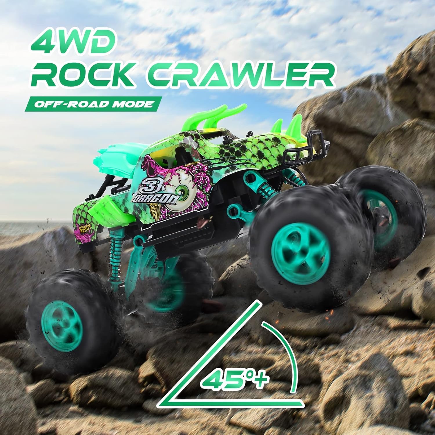 Remote Control Cars, Holyton 1:12 Large Scale Dinosaur Monster RC Trucks, 4WD Liftable Chassis Off Road Rock Crawler for Kids, 2 Batteries for 60+ Minutes Play, RC Car Toys Gift for Boy & Girls : Toys & Games