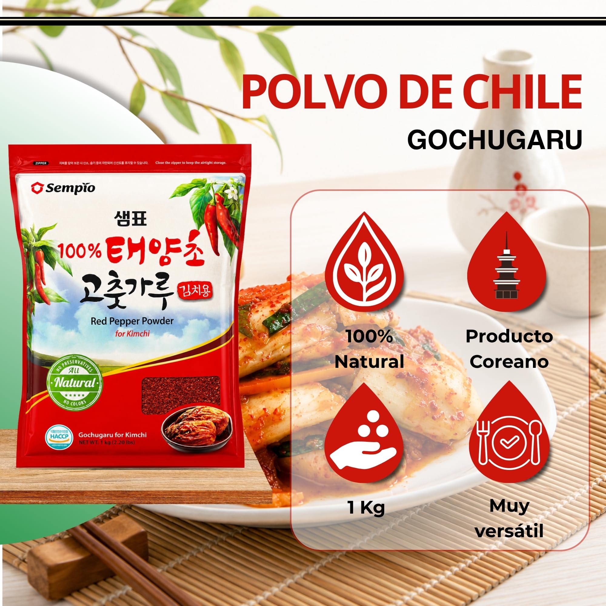 Sempio Gochugaru Polvo de chile coreano picante 1 kg