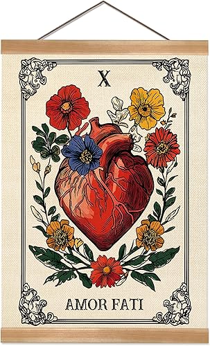ZTGDA Lienzo decorativo para pared, diseño de astrología mística, arte de pared bohemio celestial, póster de flores, corazón, tarjeta de tarot, para