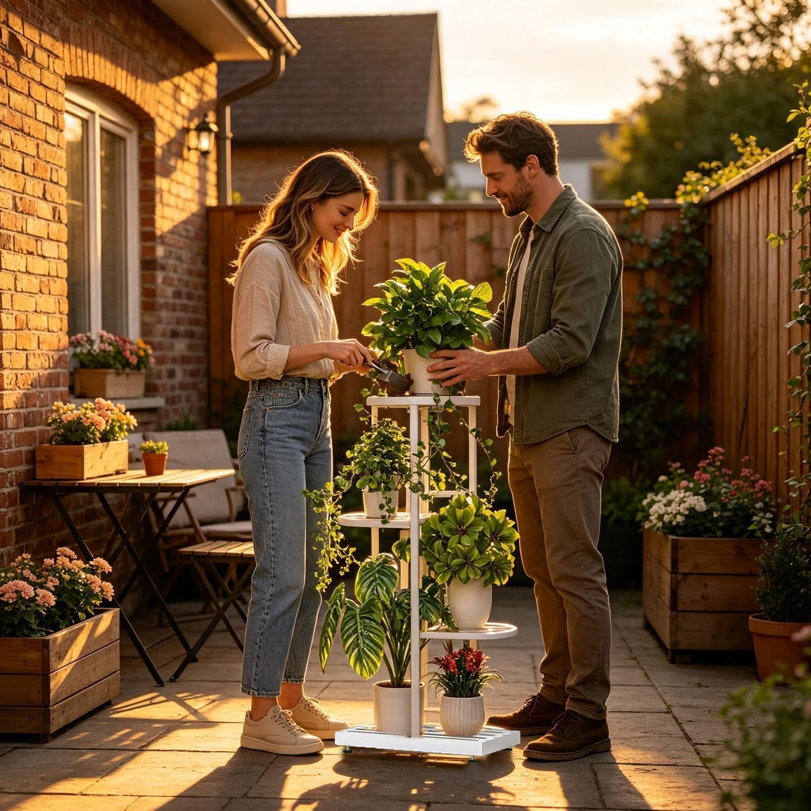 Pflanzenständer für den Innenbereich, 4 Etagen, robustes Metall-Blumentopfregal | Blumentopfständer für Innenbereich, Garten, Terrasse, Balkon, Veranda, Boden, Ecke, Wohnzimmer