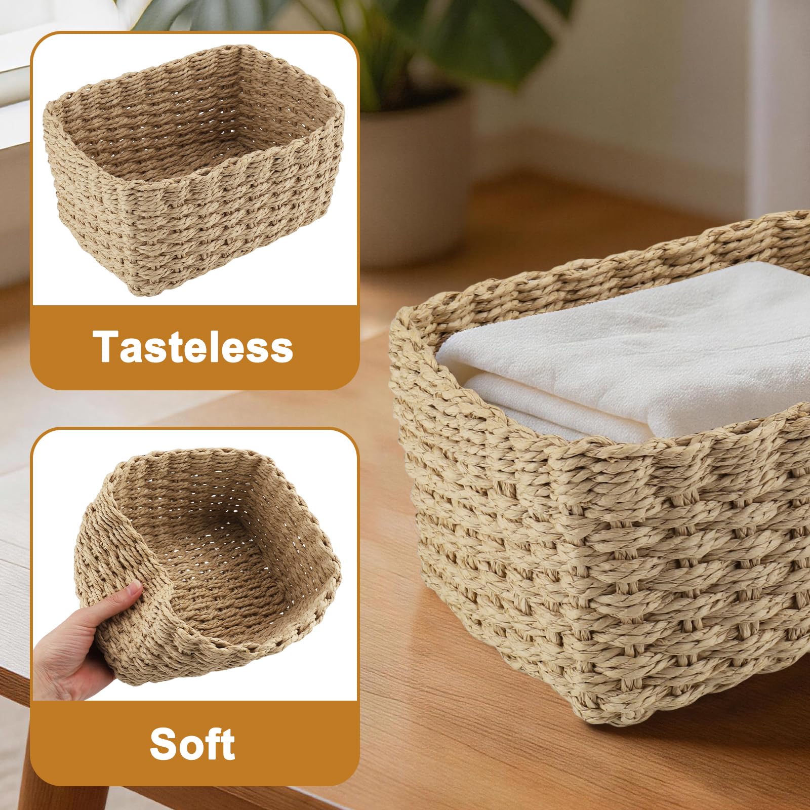 4 PCS Cestas Almacenaje Baño, Cestas Organizadoras Apilables, Cesta Mimbre Almacenaje Utilizar para Recoger Ropa, Juguetes y Cosméticos, para Cocinas, Dormitorios, Salas de Estar
