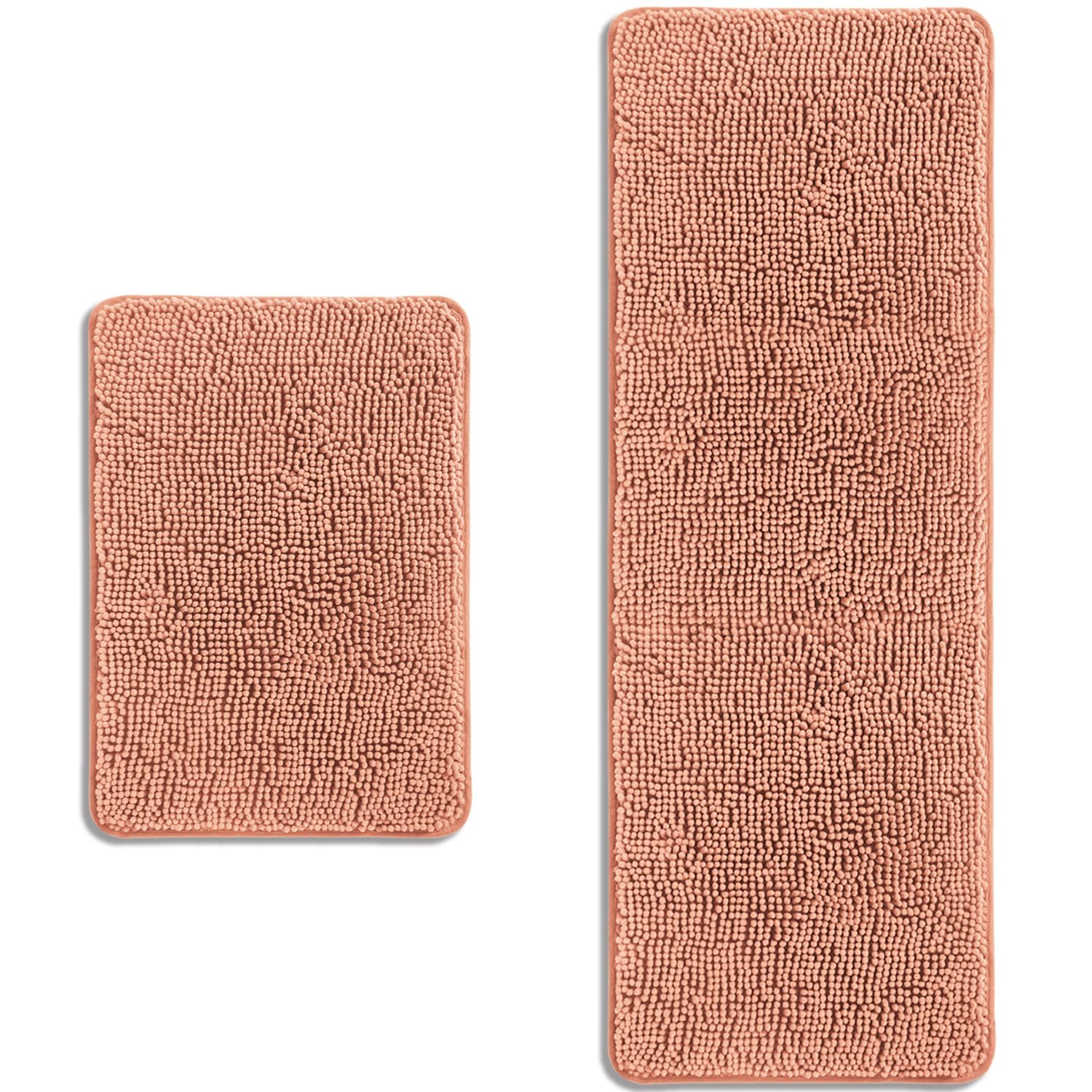 PureSwan Bathroom Rugs Sets 2 Piece – Absorbent and Washable Bath Mat, Non-Slip, Thick Soft Chenille Bath Rugs for Bathroom Floor, Shower, Sink(17" x 24"+17" x 47", Dusty Pink) — image 1