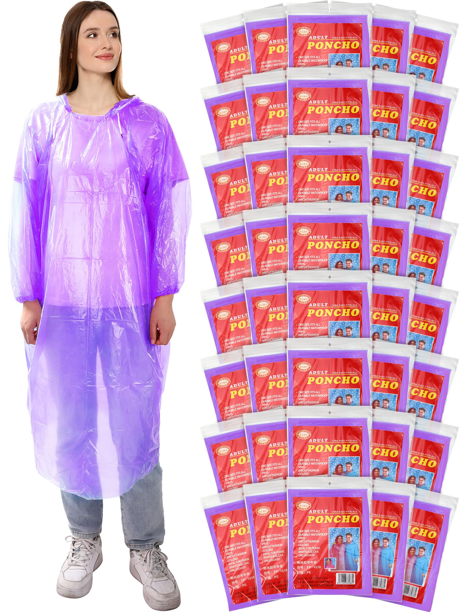 Ponchos de lluvia desechables para adultos, con cordón, capucha, mangas elásticas, impermeables, para camping, 40 unidades