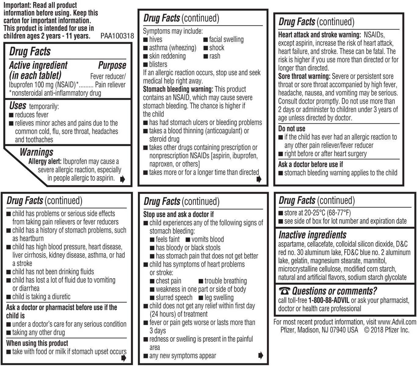 Advil Junior Chewable Ibuprofen Tablets, Grape 100mg, 24 Tablets Each (Pack of 3)