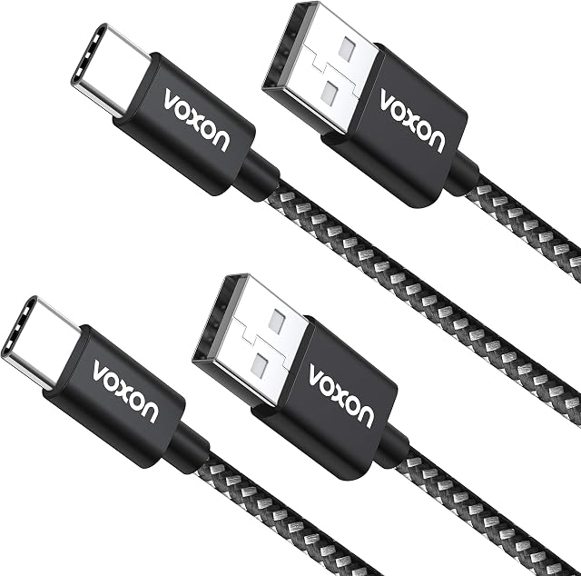 VOXON USB C Cable, Double Braided Nylon USB Type-C to Type-A 2.0 Male Cable [2-Pack/1M+2M] USB C to USB A Charging Sync Cable for Galaxy S22 S21 S20 S10 Plus Note 10 9 8, Pixel, Xperia XZ, LG and More