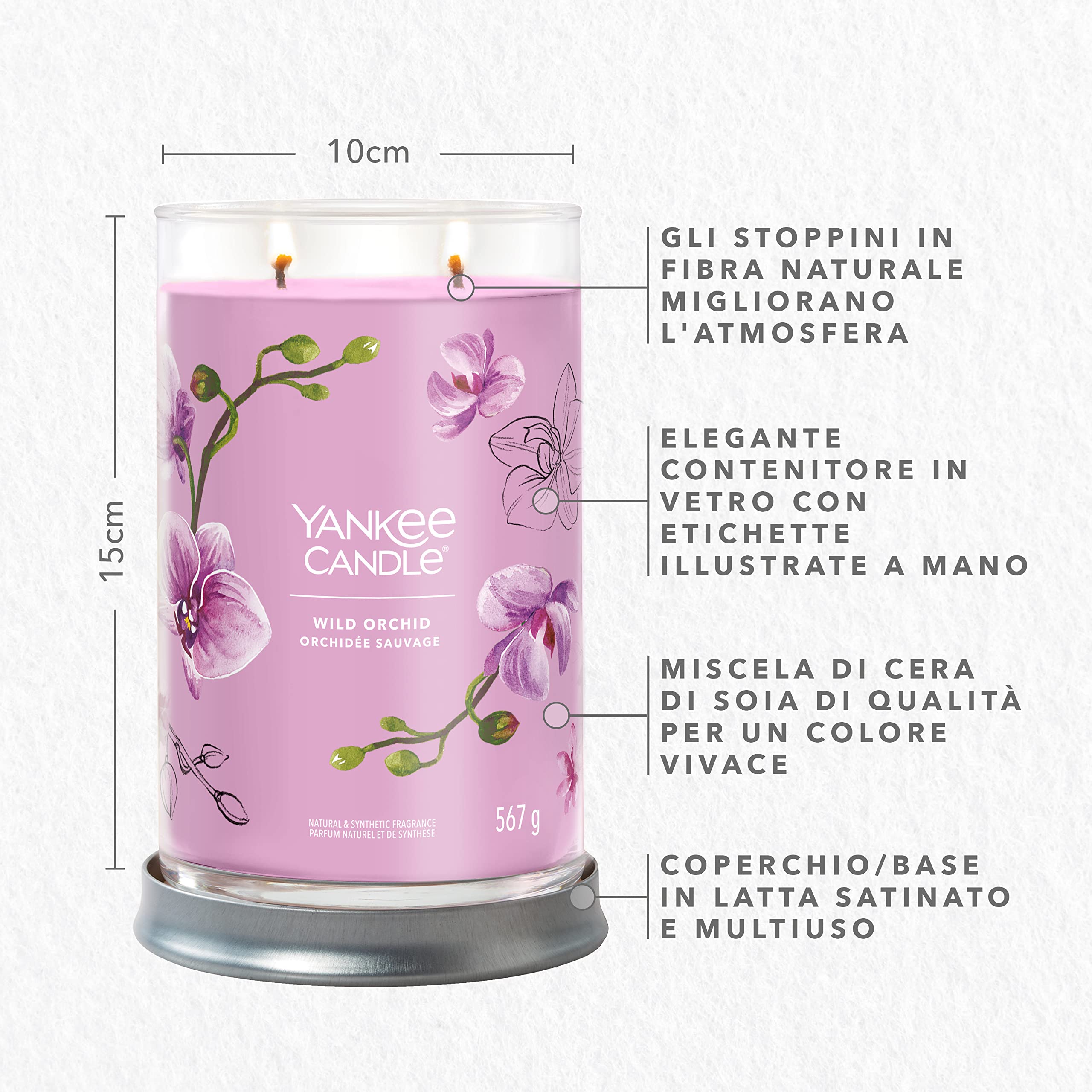 Yankee Candle Signature Candela Profumata, Orchidea Selvaggia in Tumbler Grande, Candele di Miscela di Cera di Soia Lunga Durata, Regalo per le Donne