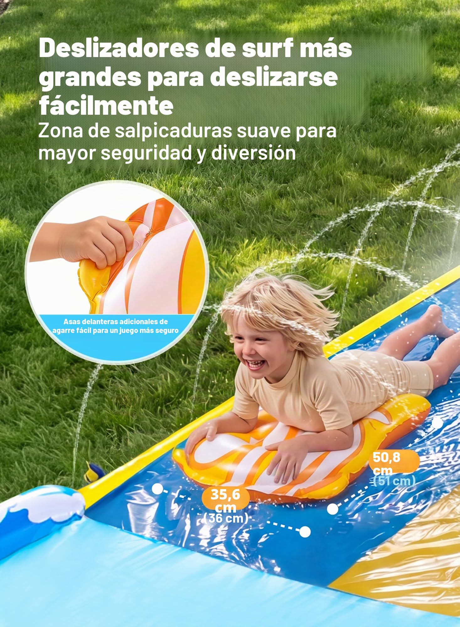 Sloosh Tobogán de agua triple con olas de 22,5ft x 84in/685.8*213.3cm, tobogán de césped resistente con 3 tablas deslizantes y rociador, juguete de verano para niños y adultos,para jardín y exteriores