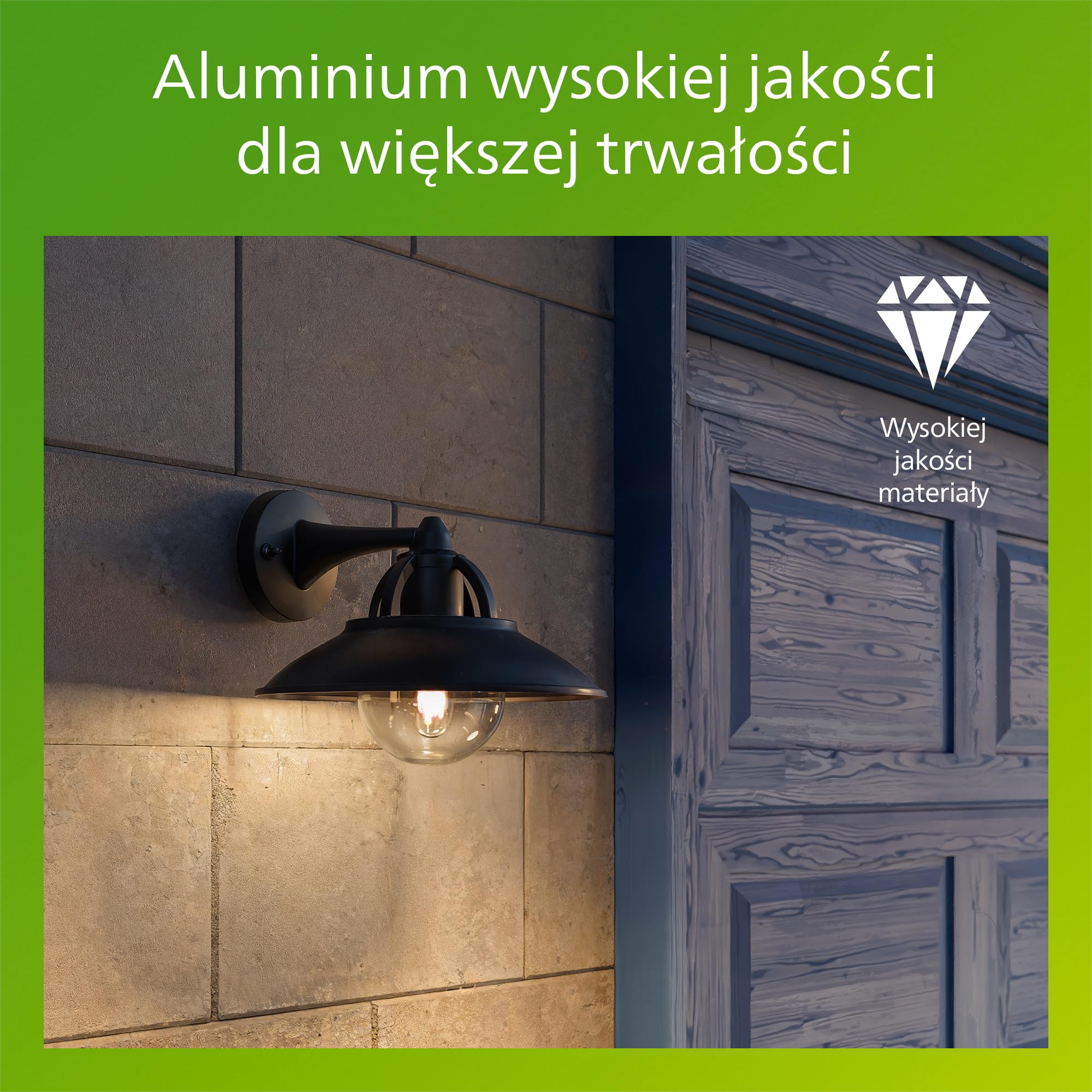 Philips Cormorant Kinkiet Zewnętrzny, IP44, Odporny na Warunki Pogodowe, Trwały, Klasyczny Design, Aluminium, Czarny, Żarówka E27 Sprzedawana Osobno