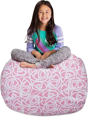 Miniatura 253 de Posh Stuffable - Sillón puff con almacenamiento para niños, contenedor de animales de peluche, organizador de juguetes de niños Lienzo Burbujas Azul