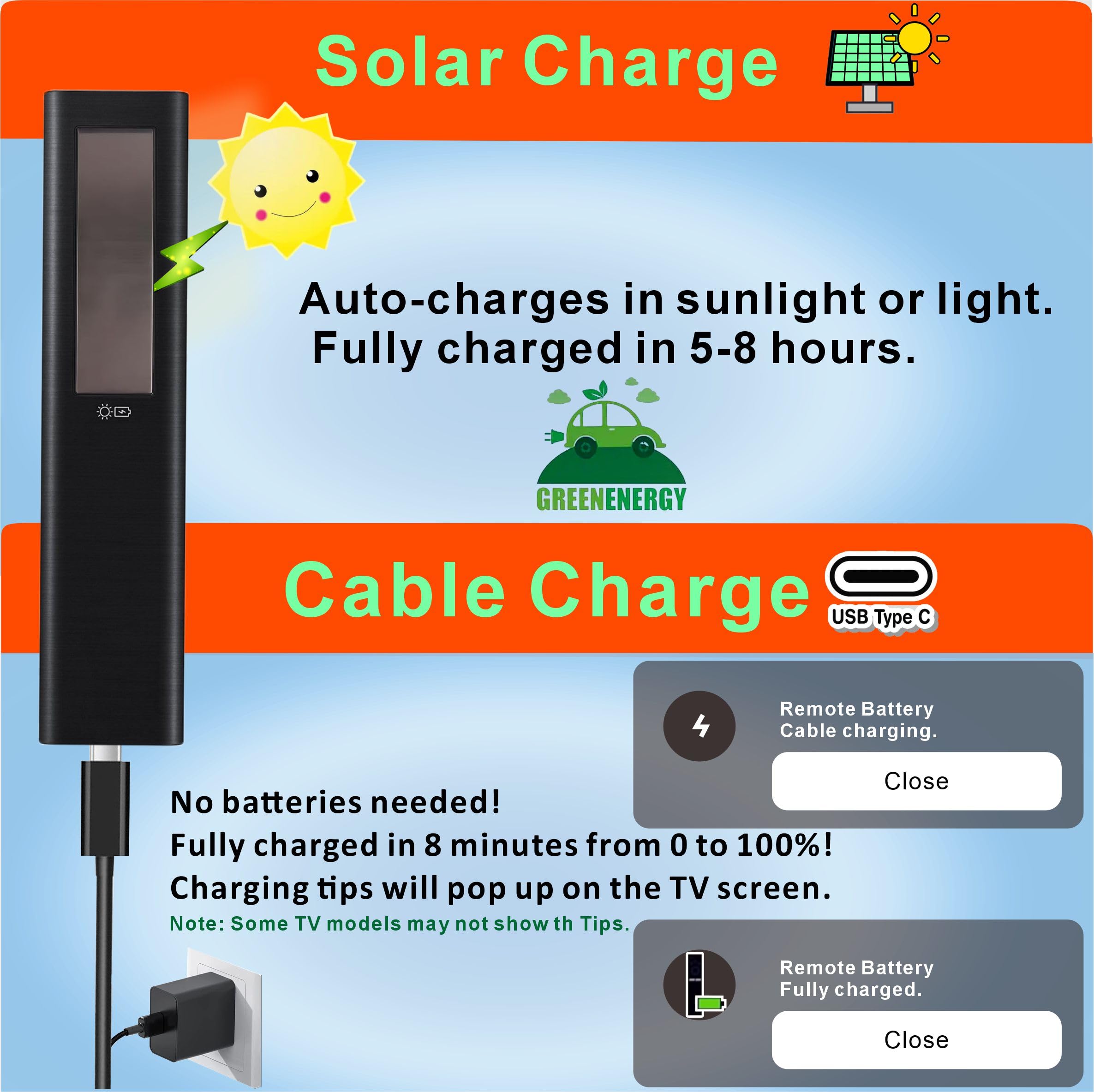 Replacement Solar TV Remote Control for Samsung Smart TV (2018-2025): Rechargeable solarcell, USB-C Charging, Voice & Bluetooth, for Neo, QLED, Crystal UHD, Frame, Terrace, Sero, and Serif