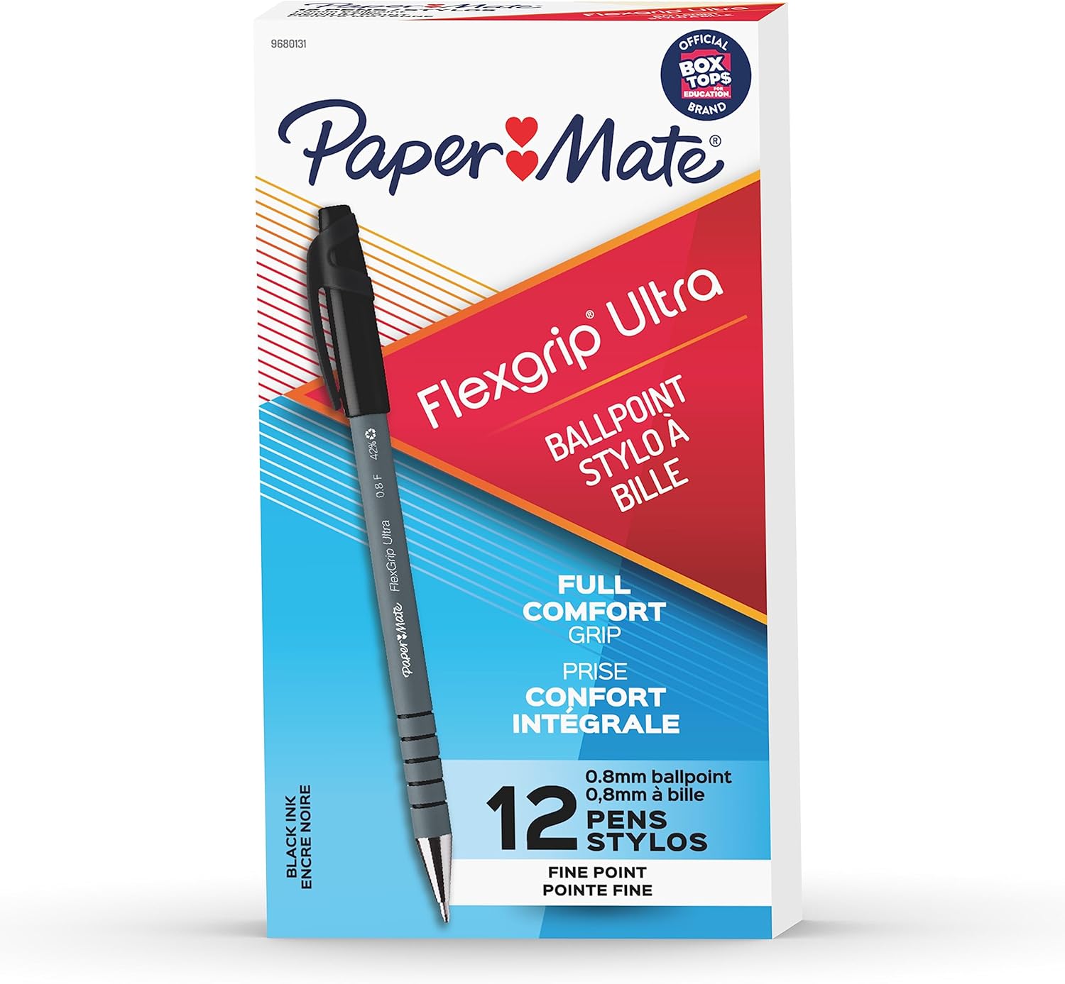 Paper Mate FlexGrip Ultra Ballpoint Pens, Fine Point (0.8mm), Black, 12