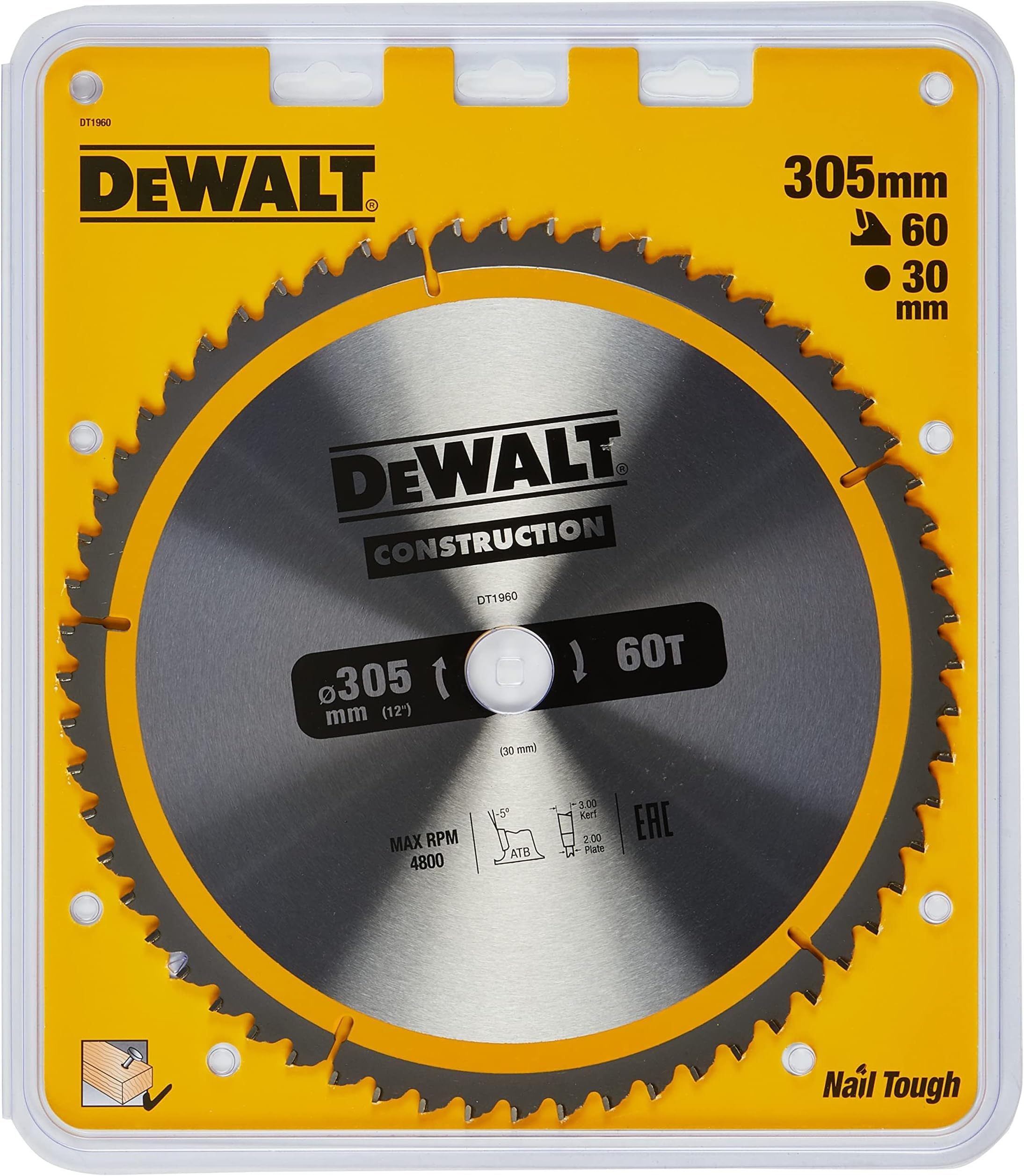 DT1960-QZ Construction Circular Saw Blade Stationary - Fine Finish 305mm 60T