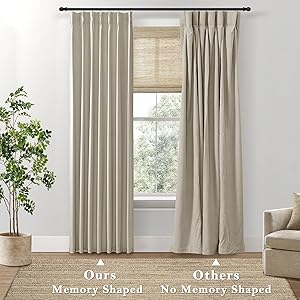 Boho Taupe Blackout Curtains for Bedroom 2 Panels Set,Pinch Pleated Linen Black Out Window Curtains 63 Inches Long
