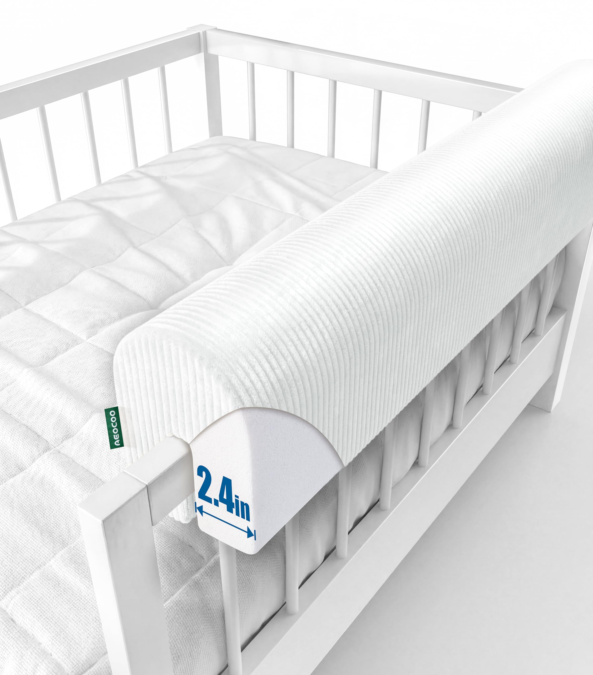AEOCOO Bed Bumpers for Toddlers, Size 3 Ft, Toddler Bed Rail Bumper Protector for Loft Beds &amp; Bunk Beds, Bed Rail Height Extender Bed Guardrail, Anti-Bump, White