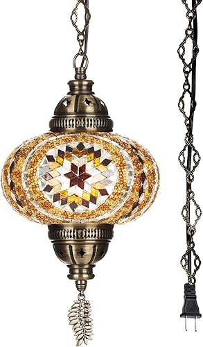 Miniatura 3 de DEMMEX - Lámpara colgante de techo, candelabro estilo mosaico marroquí (20 colores), para conexión permanente o enchufar, de 15 pies con cable y