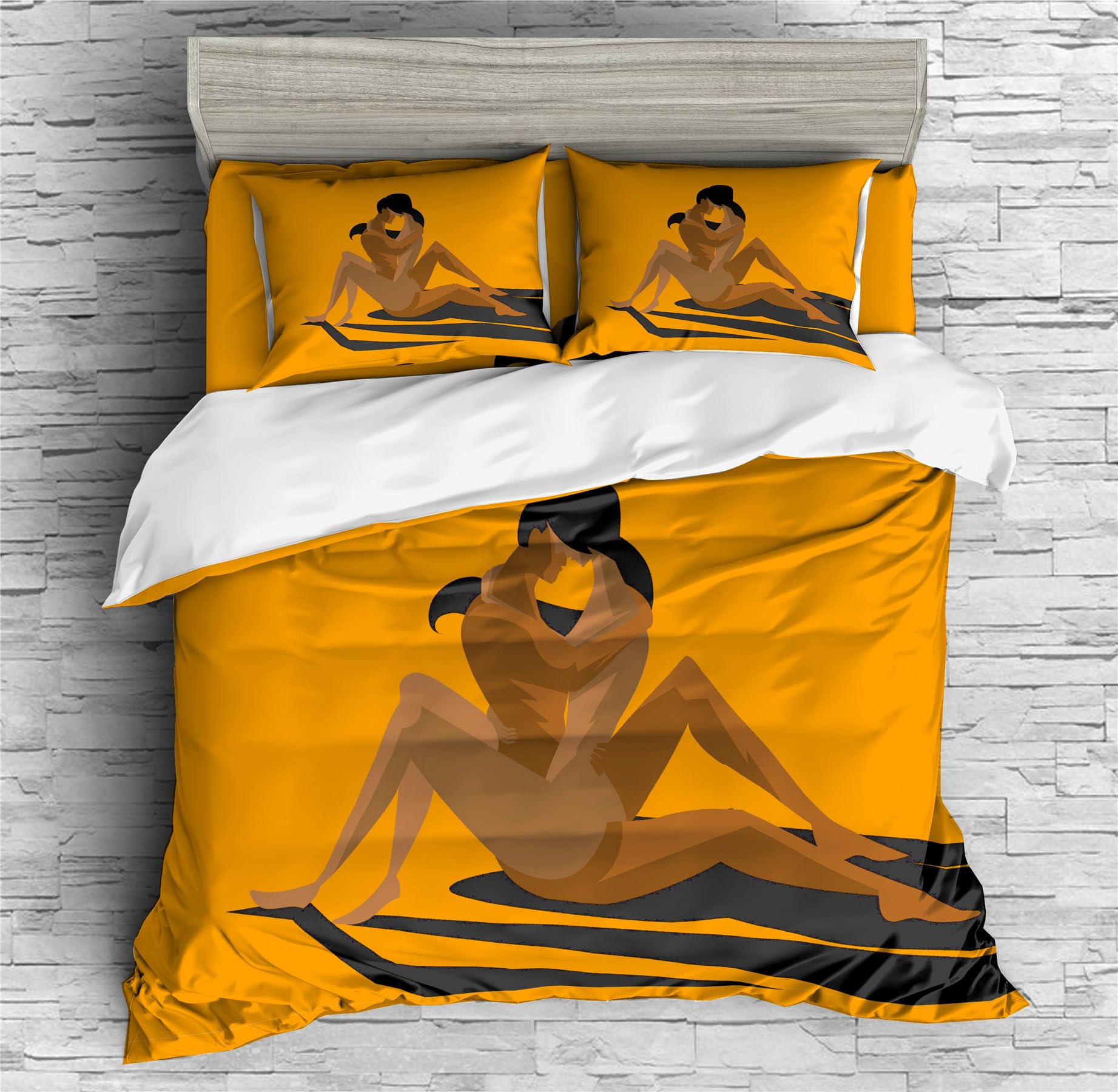 REALIN Bettbezüge Set Gemütliches Pärchen Bettwäschedie Pose Passion Bett Sets 2/3/4Teilig Bettbezüge/Kissenbezüge/Bettlaken Für Kinder,Jungen,Mädchen (B,Single-140x210cm-3PCS)