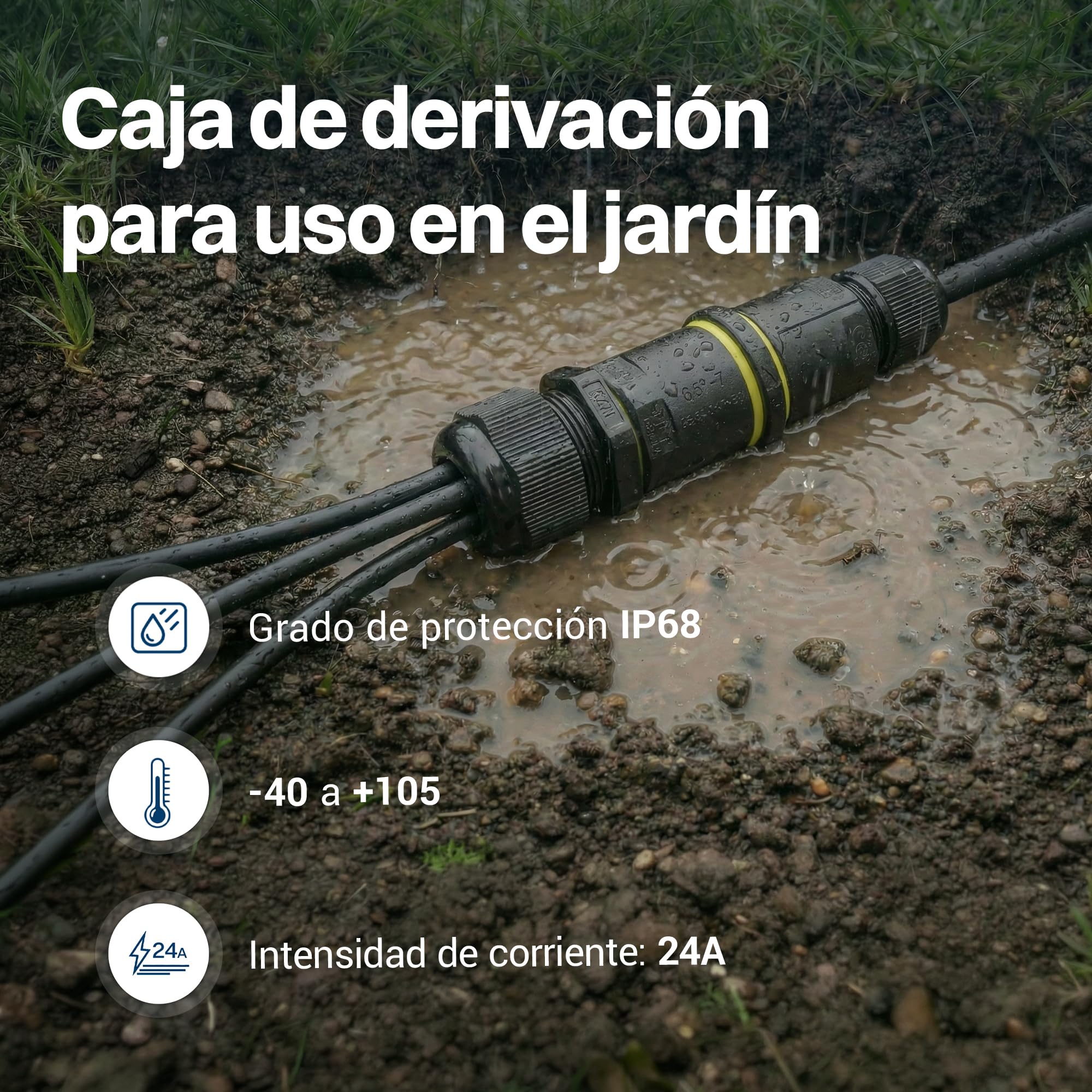 Intratec 10x Conectores de Cable Impermeables IP68 con 2 Entradas – Conector de 4 Polos 24A 450V AC para Instalación Fácil en Casa y Jardín, M25 Diámetro de Cable 4-14 mm