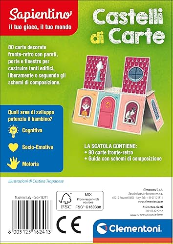 Miniatura 6 de Clementoni 16241, Sapientino, Castelli di Carte, Juego educativo de 6 años con azulejos ilustrados, naipes infantiles para crear castillos