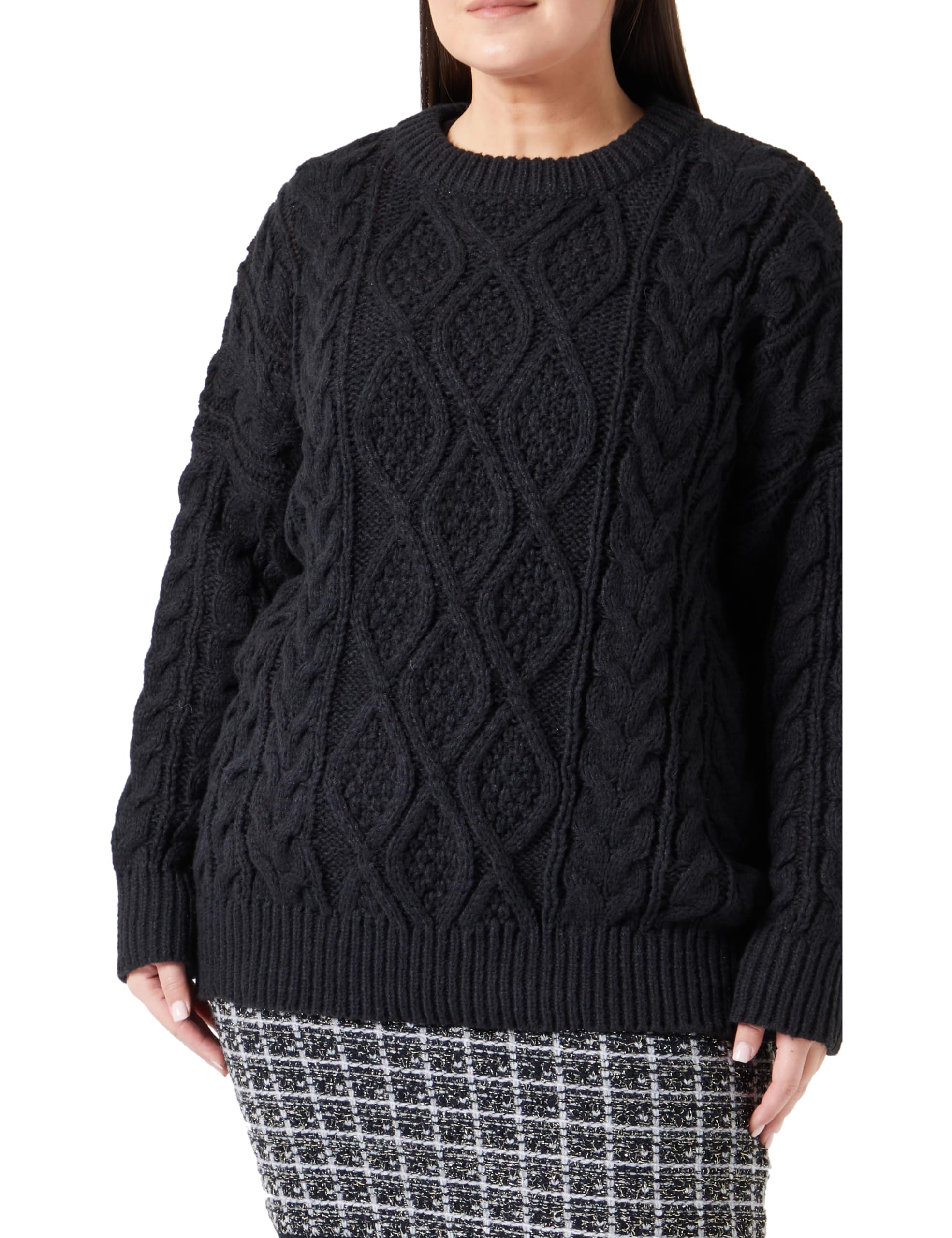 Sookie Maglione da Donna con Scollo Rotondo E Treccia in Poliestere, Taglia XL/XXL