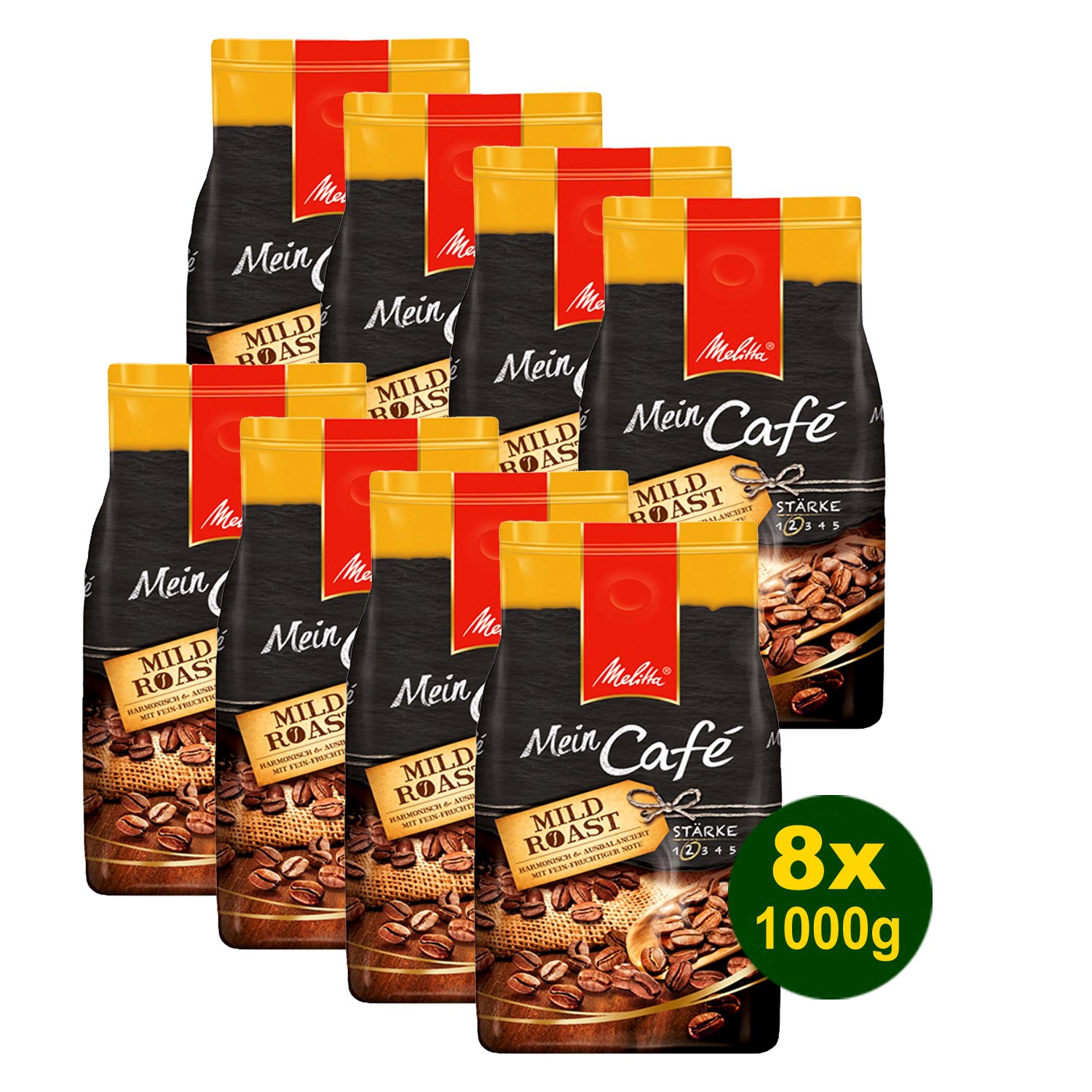 Melitta Mein Café Mild Roast, Kaffeebohnen, 8x 1000g (8000g) - Kaffee mit feiner fruchtiger Note!